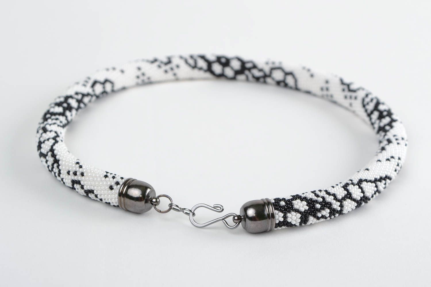 Beautiful black and white handmade beaded cord necklace designer jewelry photo 4