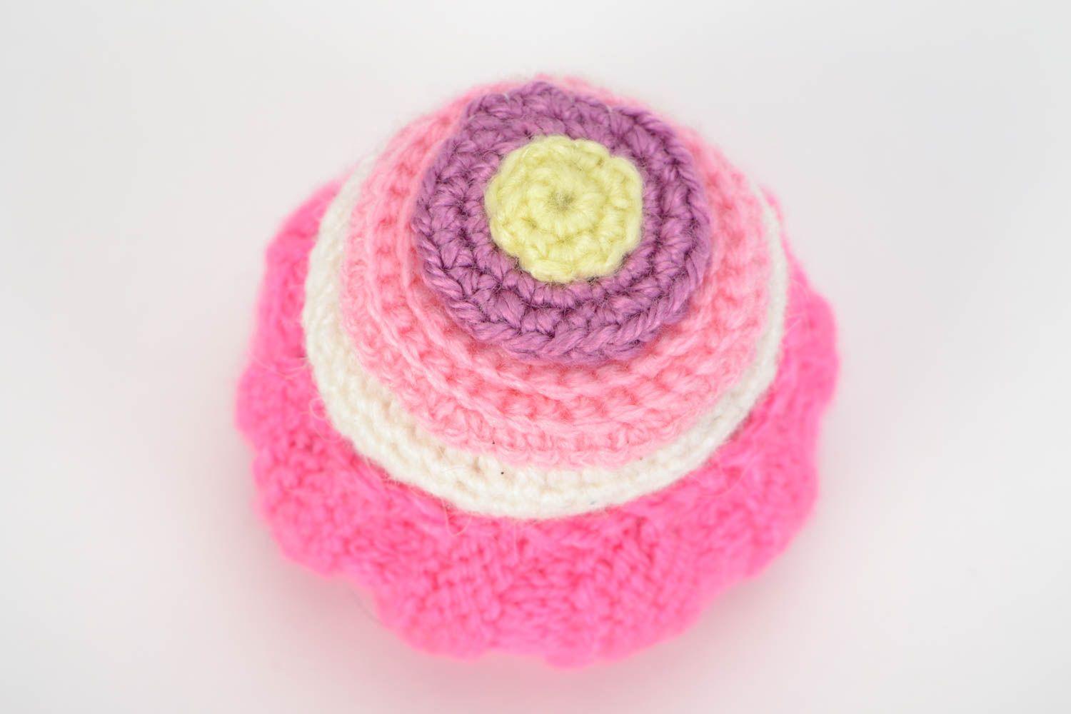Miniature handmade pink crochet soft cake for home decor photo 3