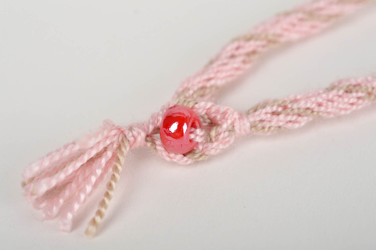 Bracelet textile rose Bijou fait main avec perle en verre Accessoire femme photo 4