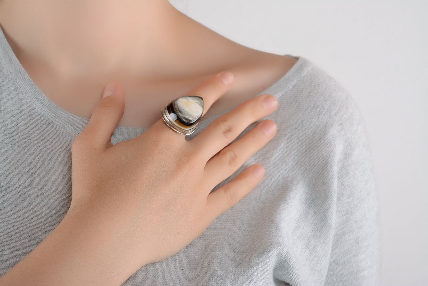 Silber Ring mit Kuhhorn foto 1