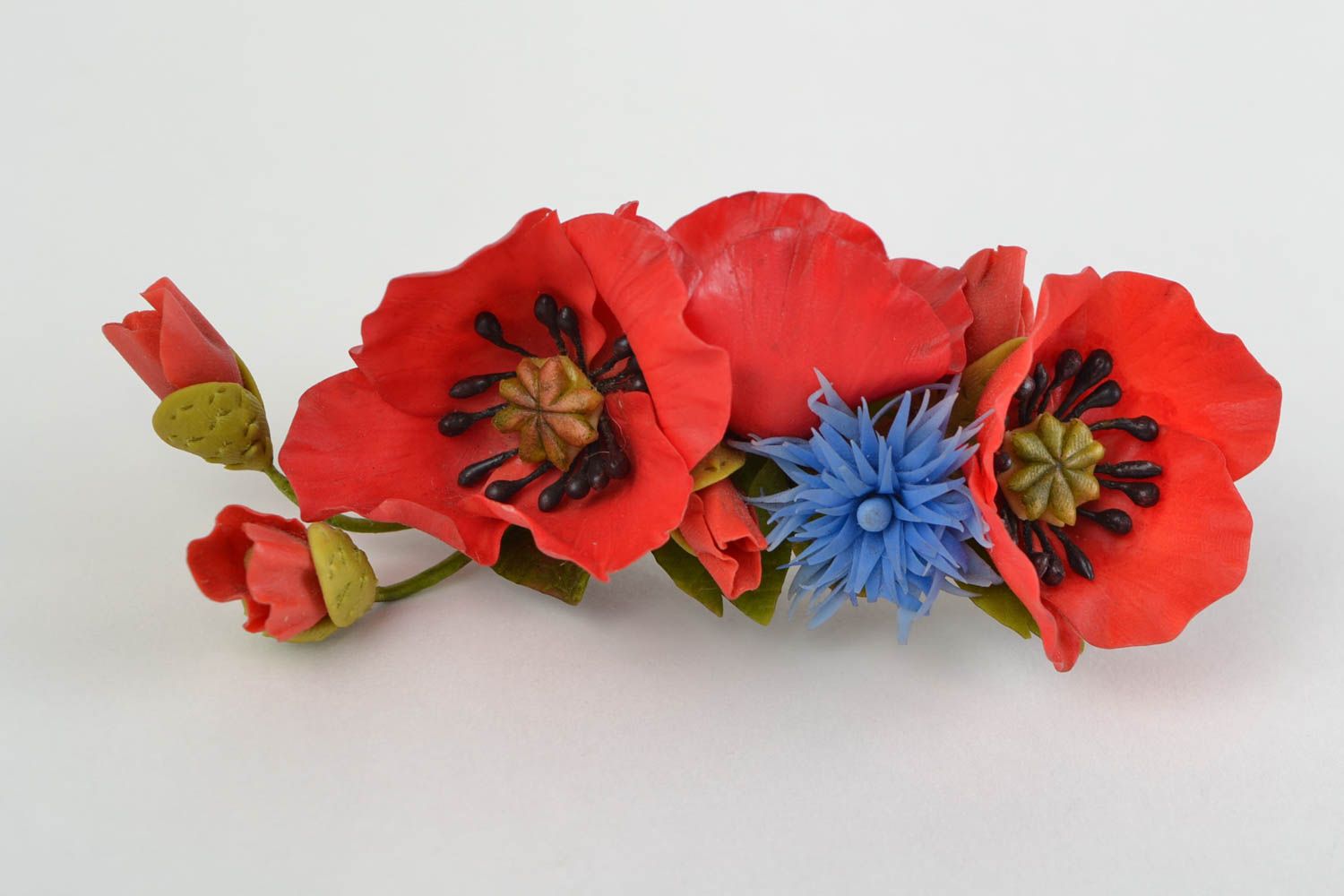 Beautiful homemade cold porcelain hair clip with wild flowers automatic photo 1