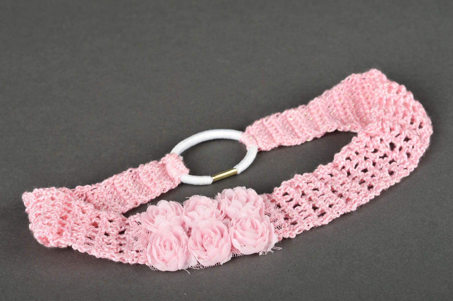 Banda para el cabello rosa hecha a mano regalo para niñas accesorio tejido foto 4