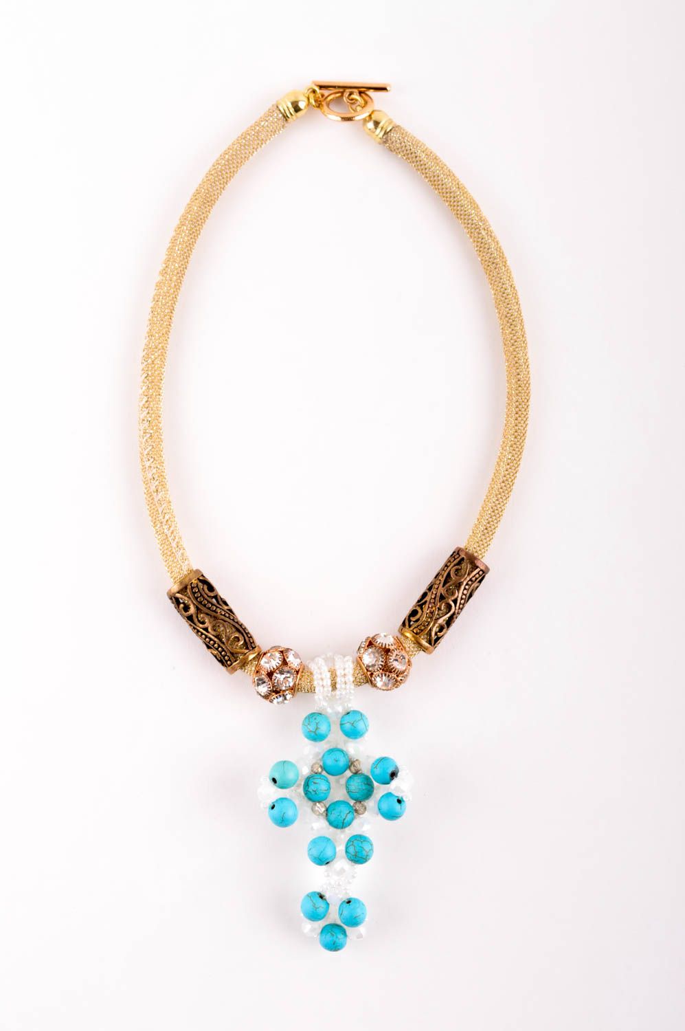 Collier pendentif croix Bijou fait main avec turquoise design Cadeau femme photo 3