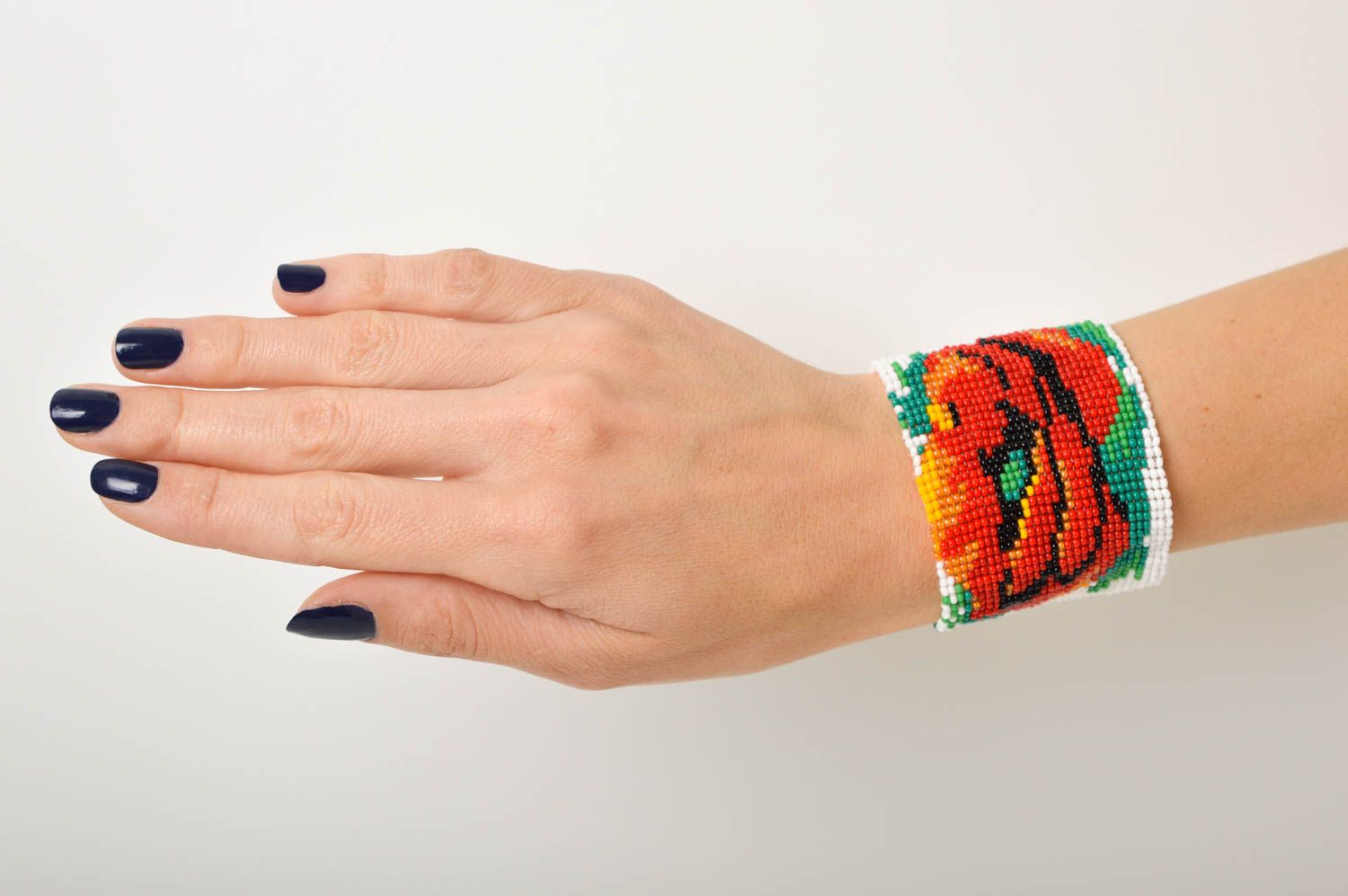 Designer Schmuck handmade Glasperlen Armband Frauen Accessoire Mohnblume breit foto 5
