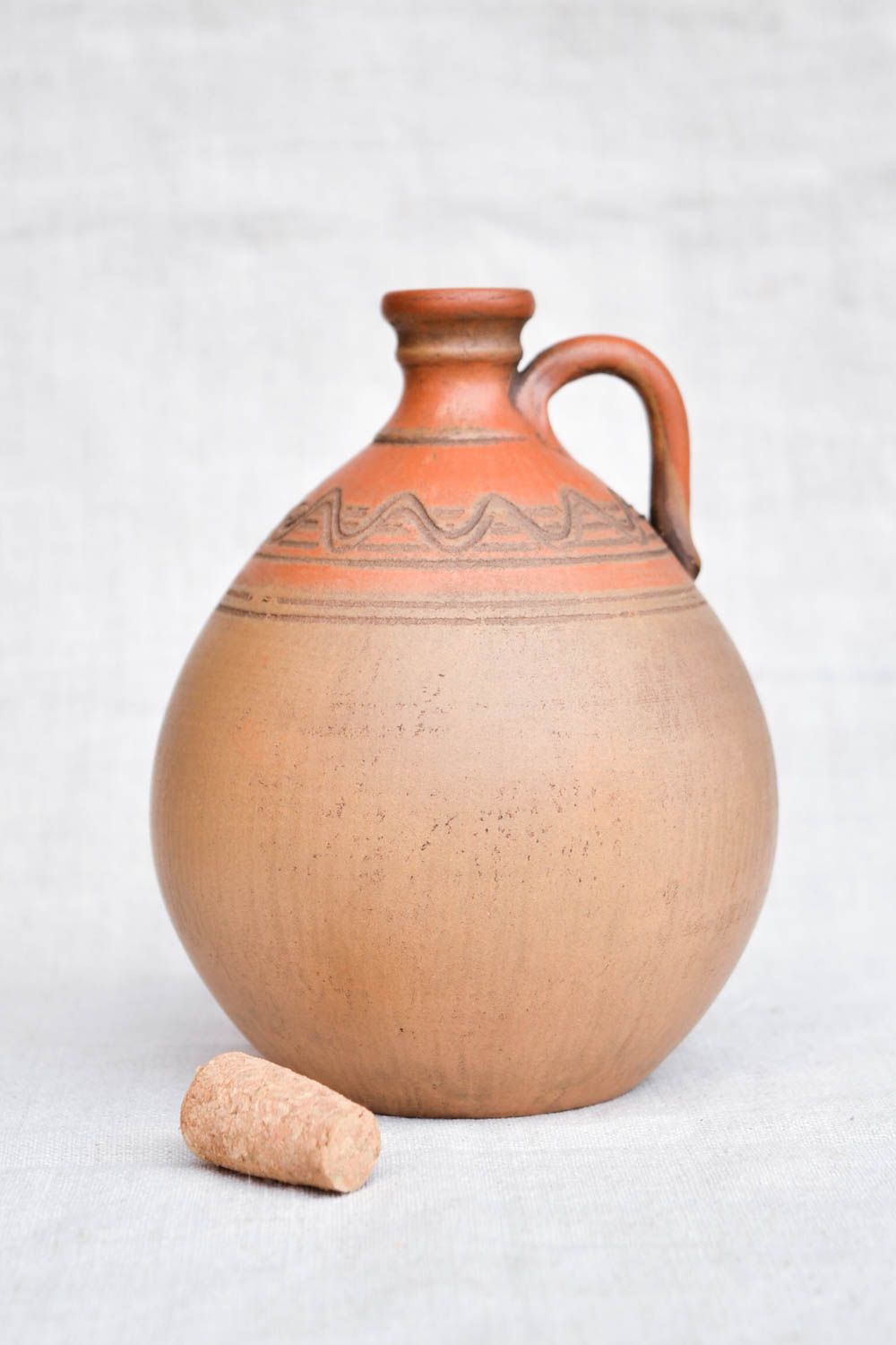 60 oz ceramic handmade terracotta wine carafe in ball shape with handle 1 lb photo 3