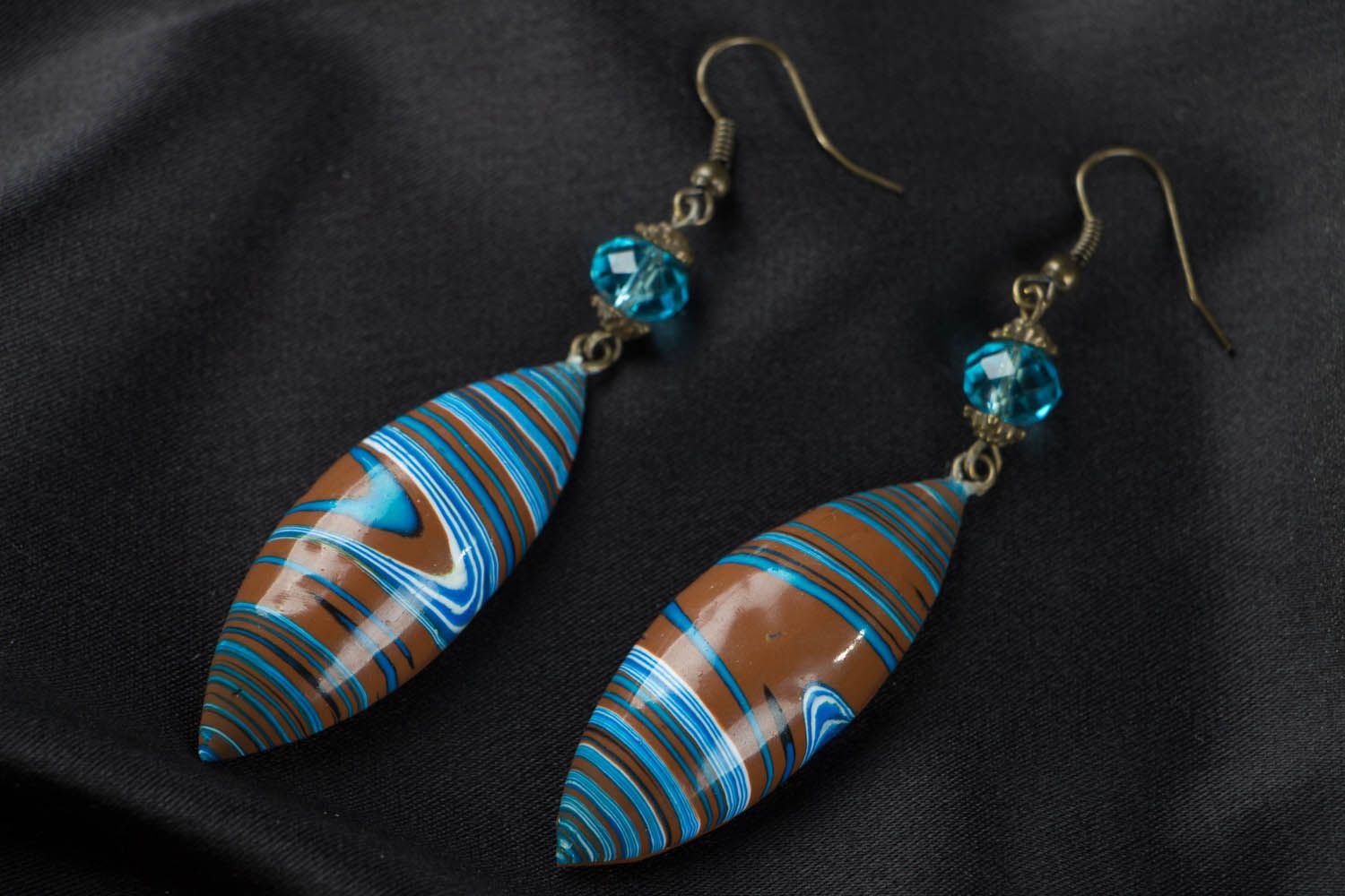 Polymer clay earrings Brown and Blue photo 1