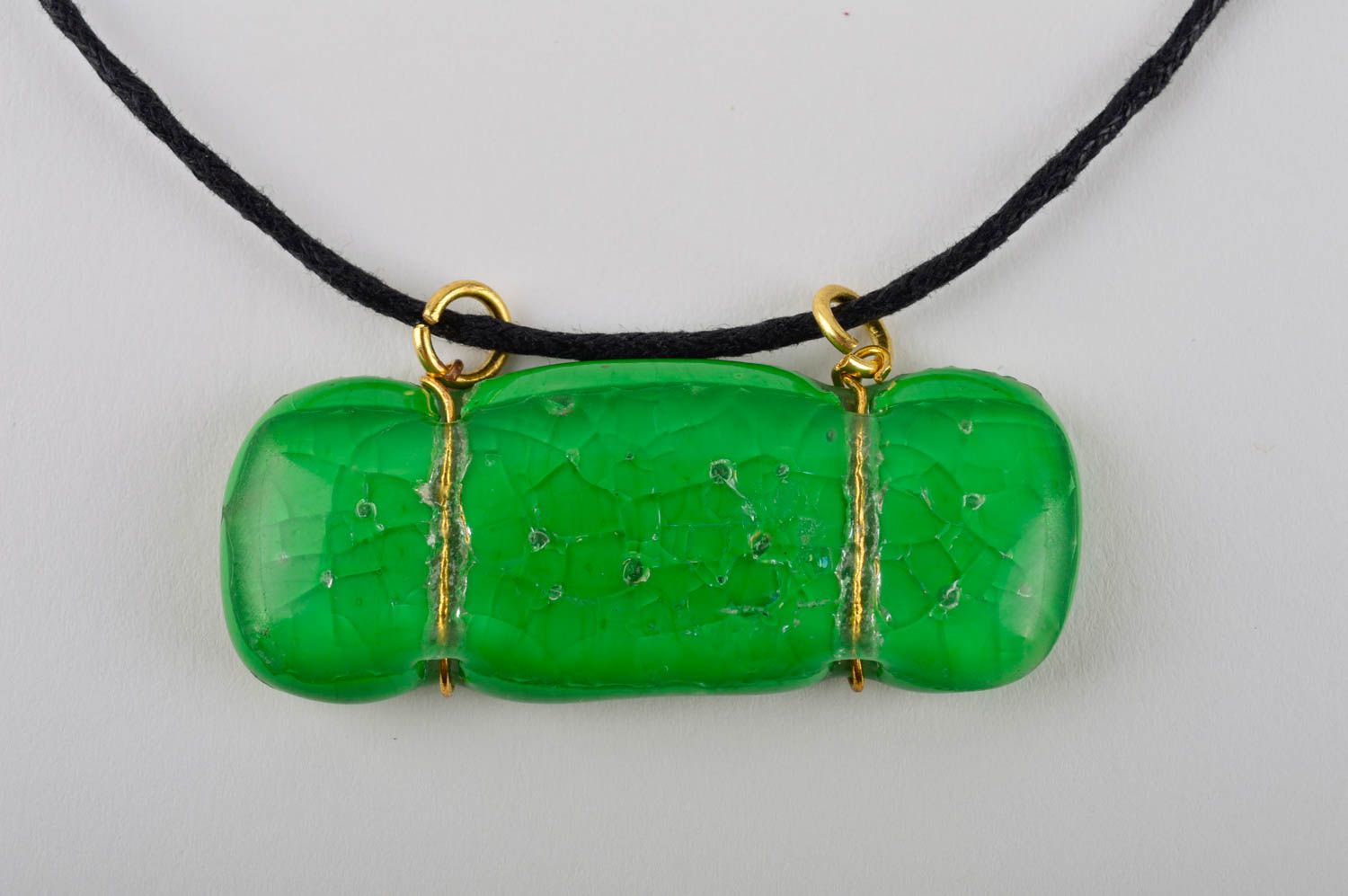 Бижутерия ручной работы подвеска на шею стеклянная украшение на шею зеленое фото 3