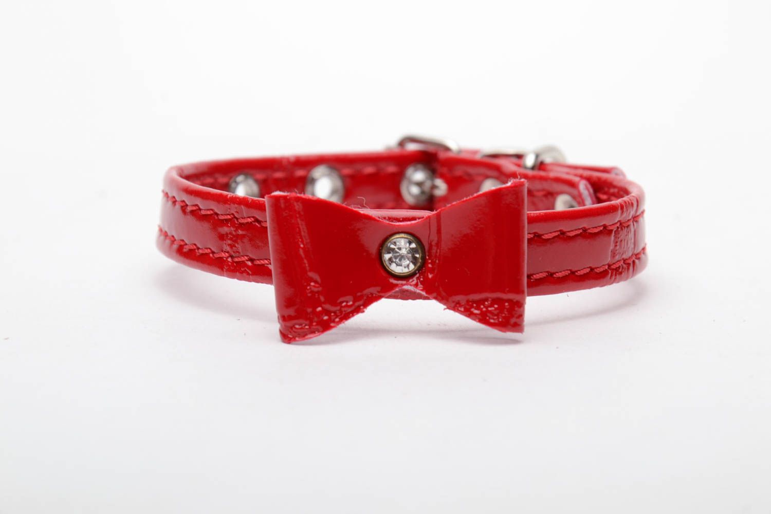 Rotes Lederhalsband für Hund foto 3