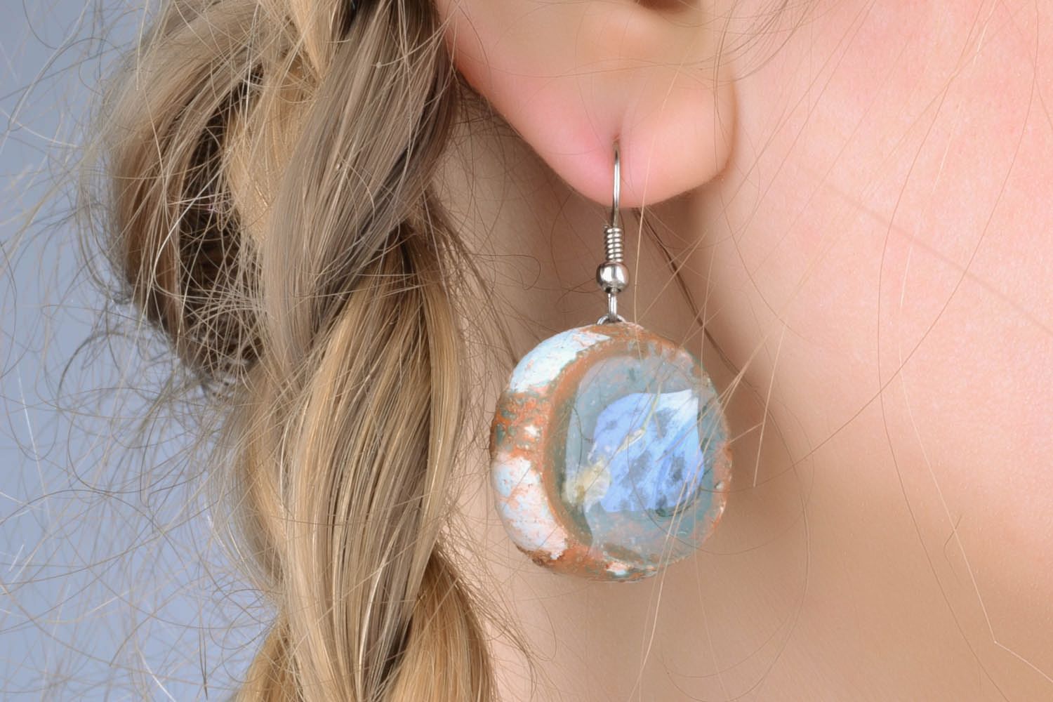 Earrings made of clay and epoxy resin photo 1