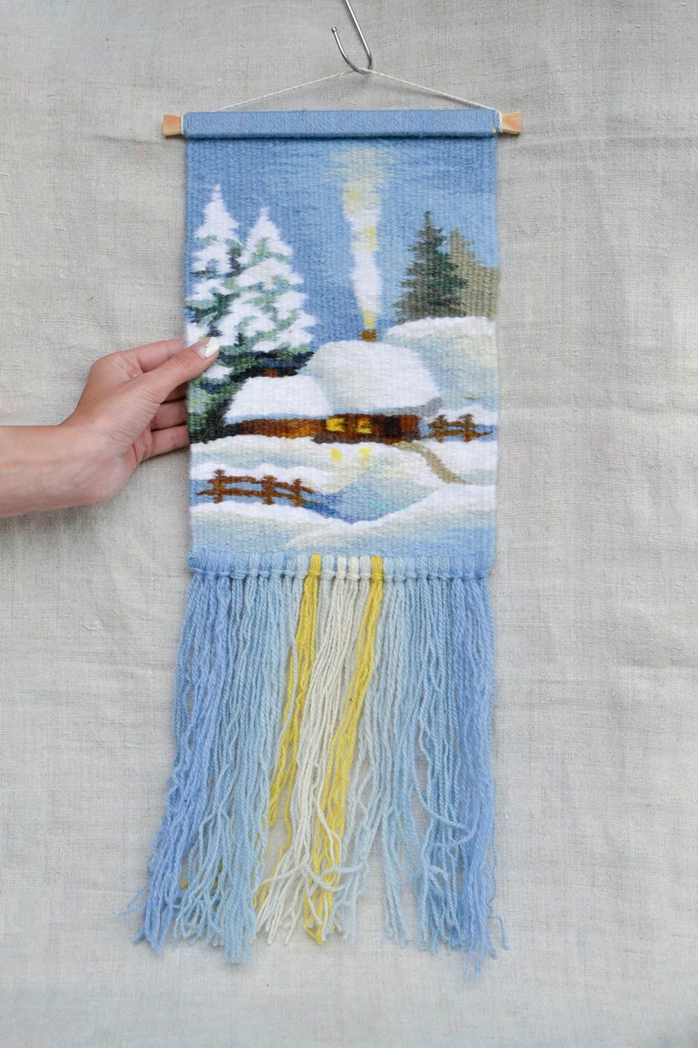Panel decorativo hecho a mano tapiz de pared de lana decoración de interior foto 2