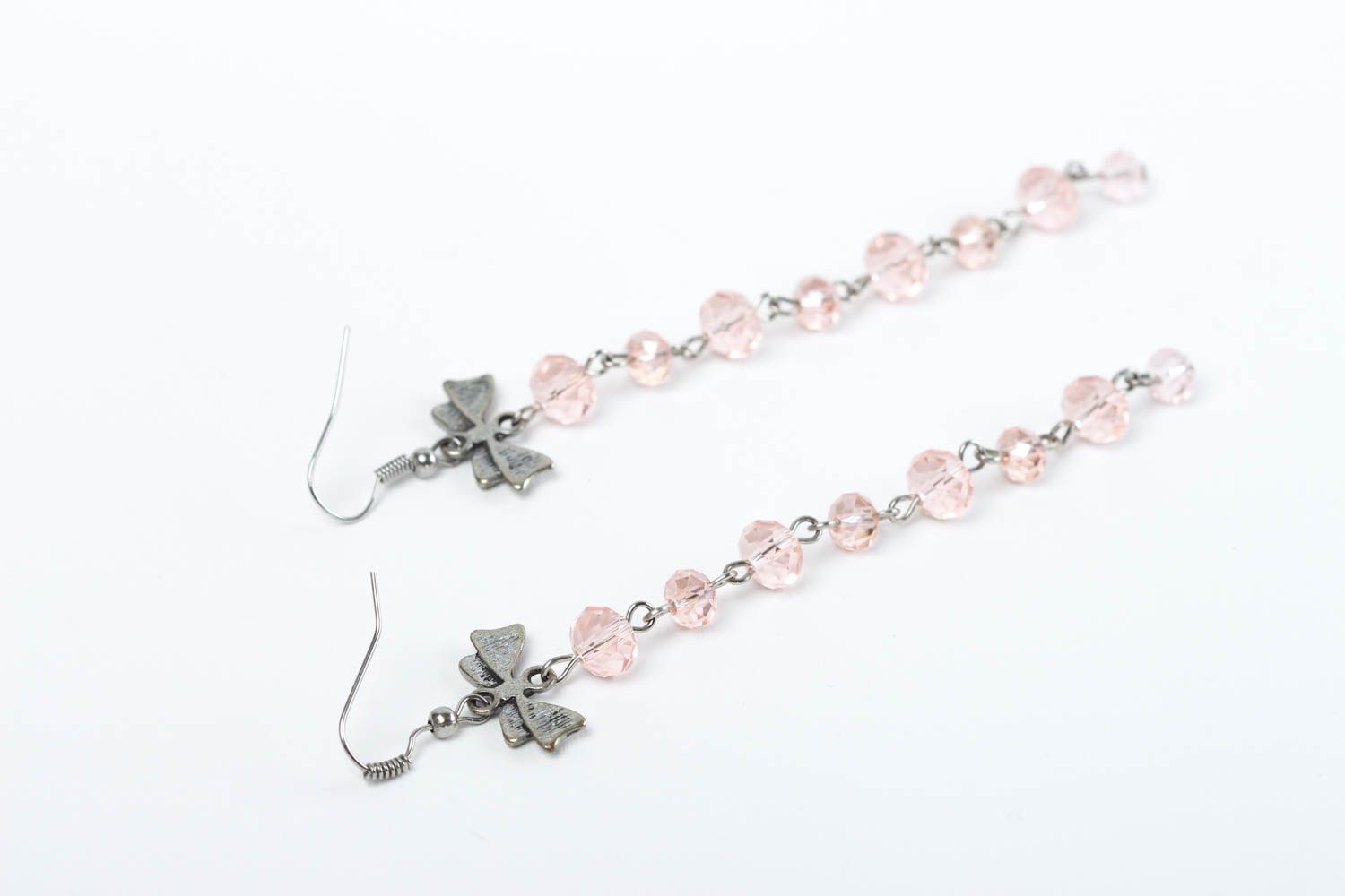 Boucles d'oreilles longues Bijou fait main perles en cristal roses Cadeau femme photo 4