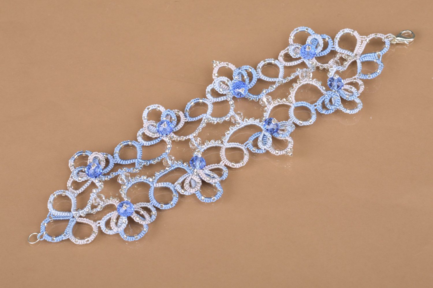 Blau graues geflochtenes Armband aus Atlasfäden in Occhi Technik Handarbeit foto 4