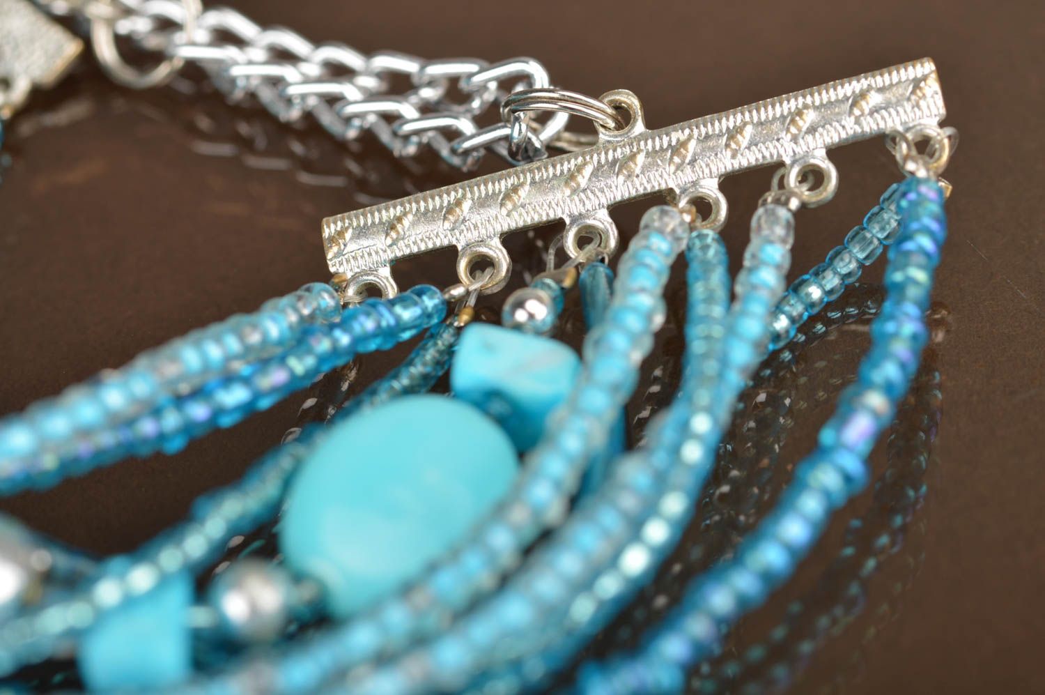 Handgemachtes schönes elegantes Glasperlen Schmuckset in Blau Collier Armband  foto 3