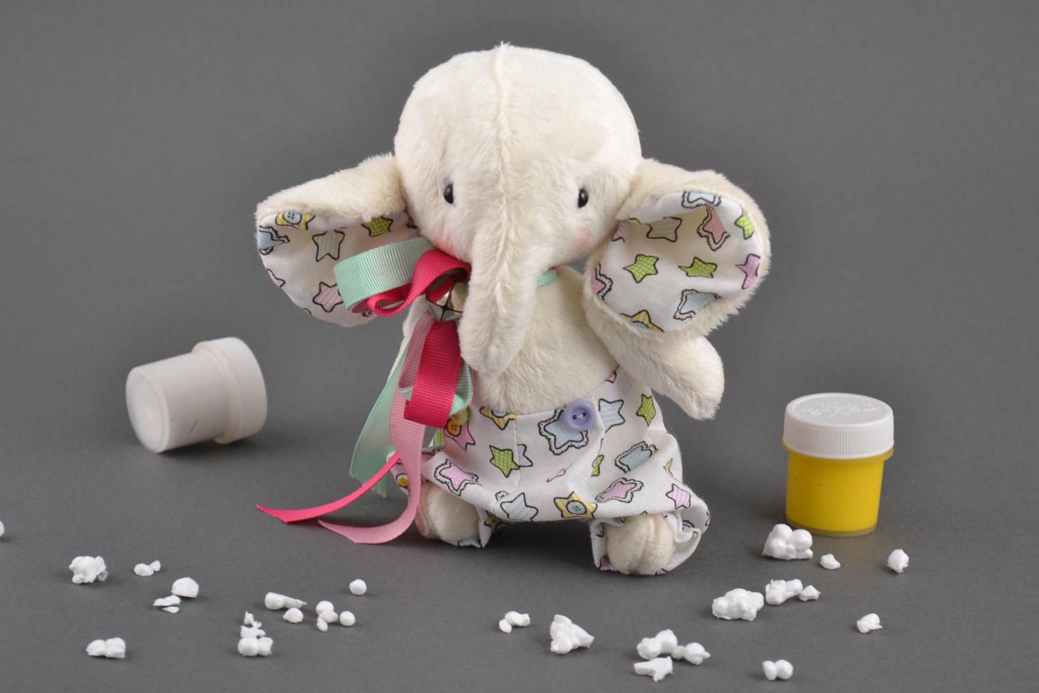 Handmade Kuscheltier Elefant Kleinkinder Spielzeug Stoff Tier mit Bändern foto 1