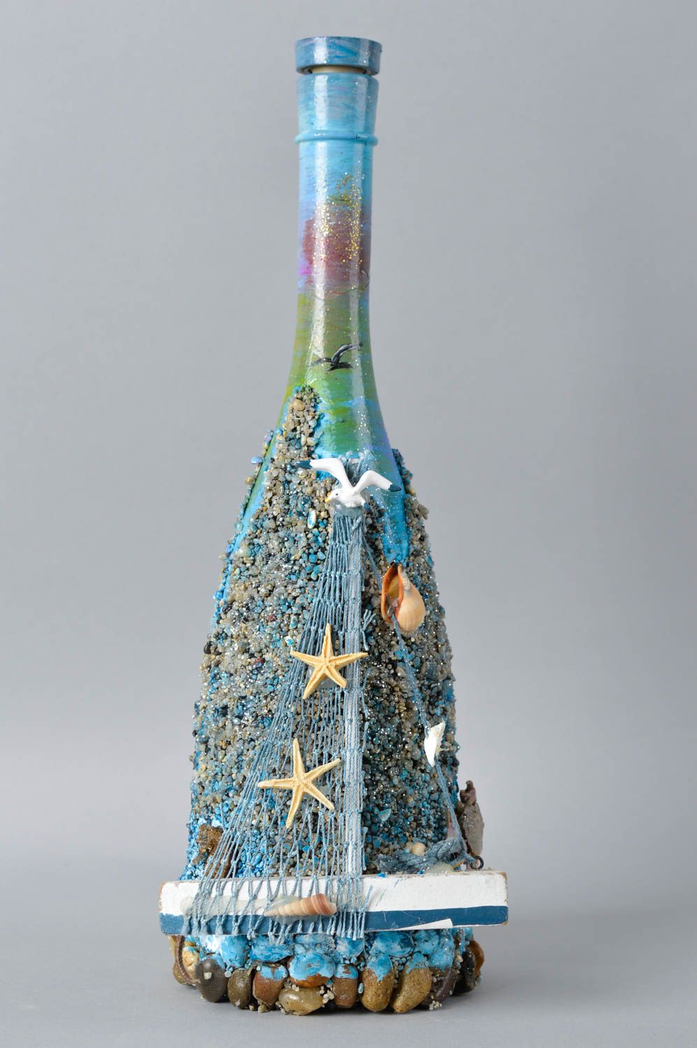 Стеклянная бутылка хэнд мэйд морская с песком украшение для дома декор квартиры фото 2