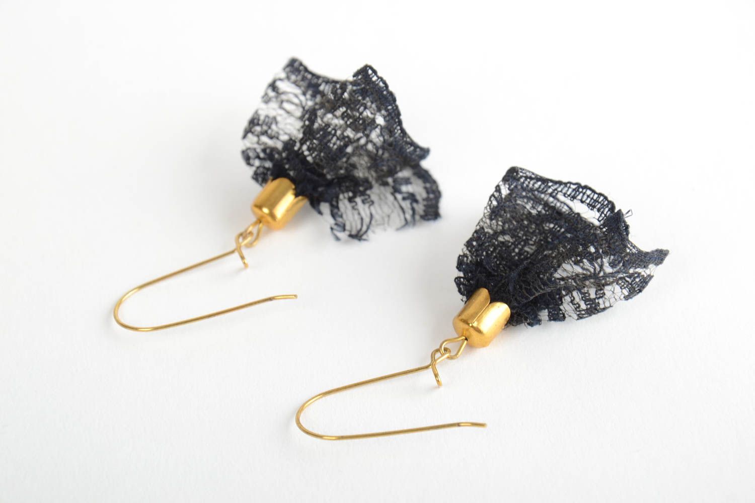 Handmade designer evening festive black lacy earrings  photo 2