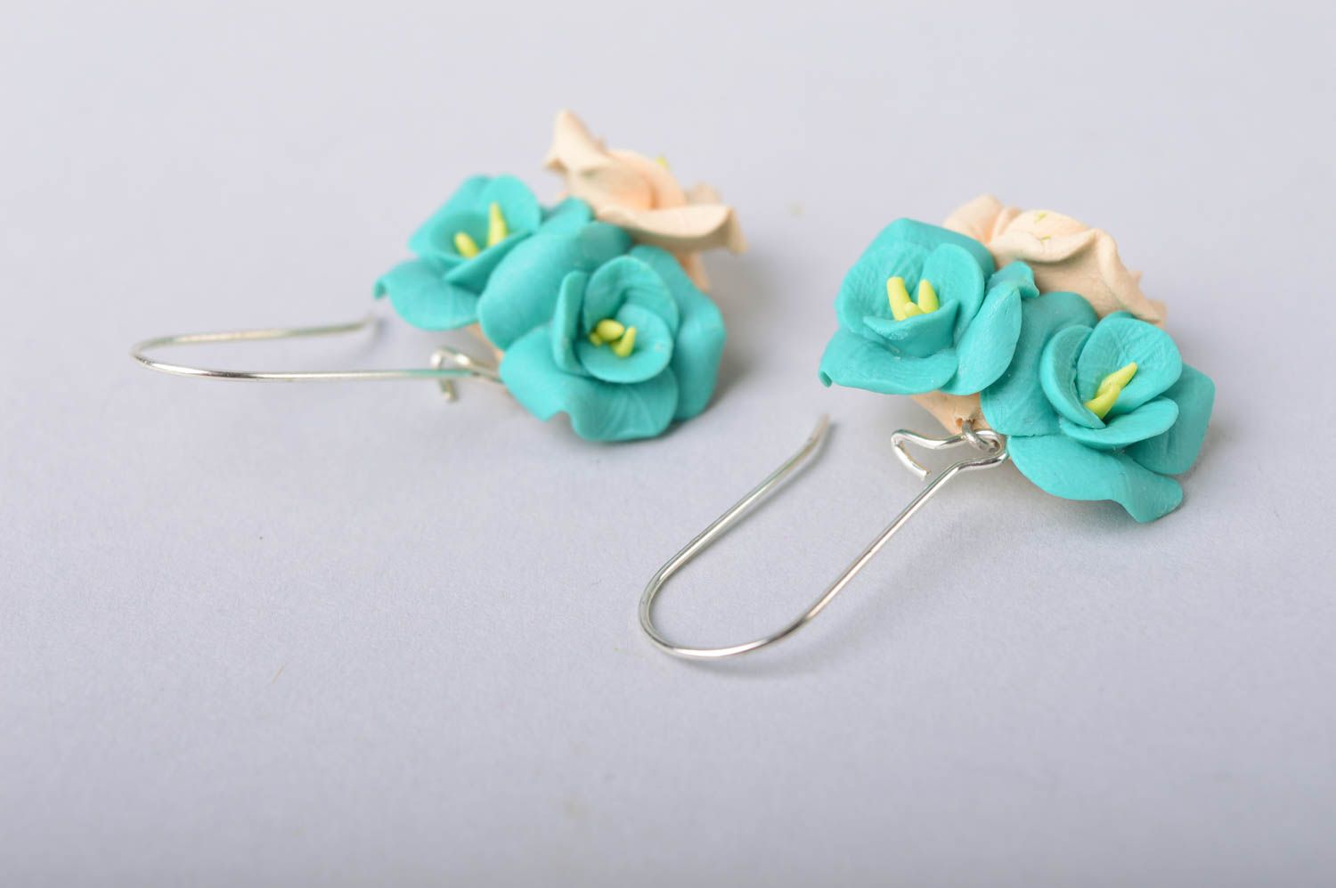 Handmade earrings with charms made of cold porcelain in pastel shades  photo 5