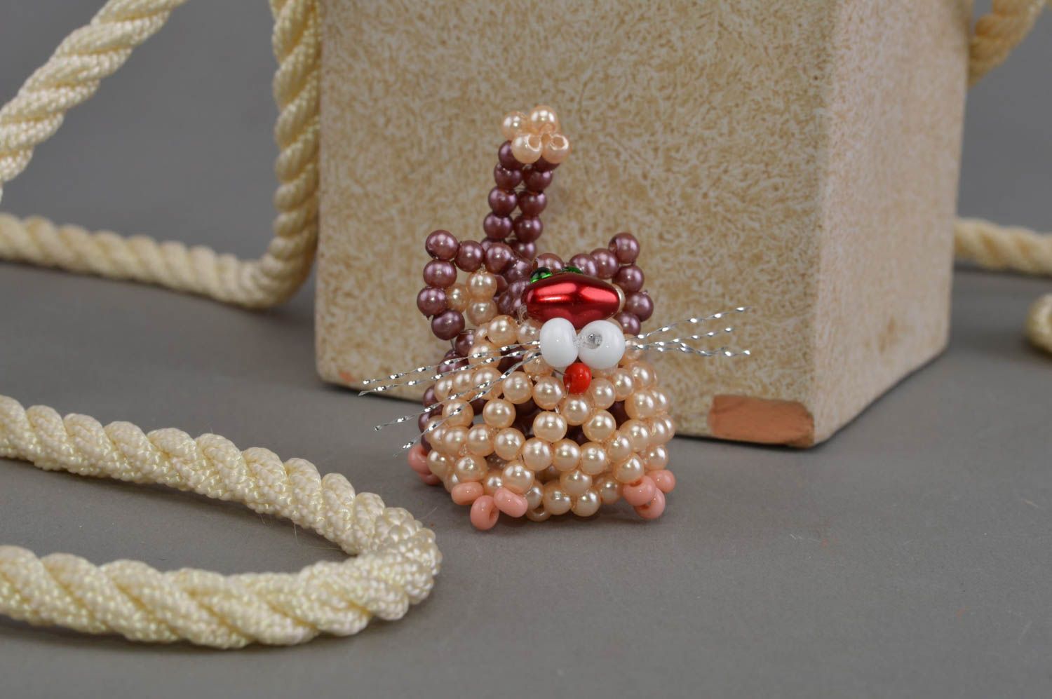 Chat en perles de rocaille figurine décorative faite main pour intérieur photo 1