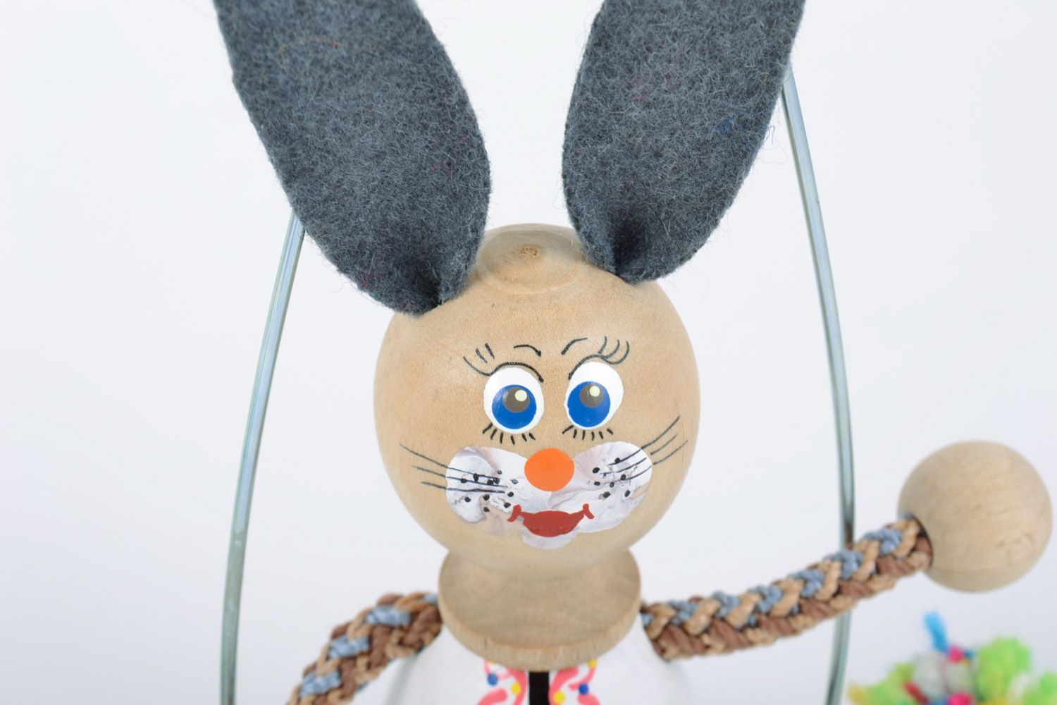 Painted eco friendly interior wall hanging toy rabbit hand made of wood photo 3