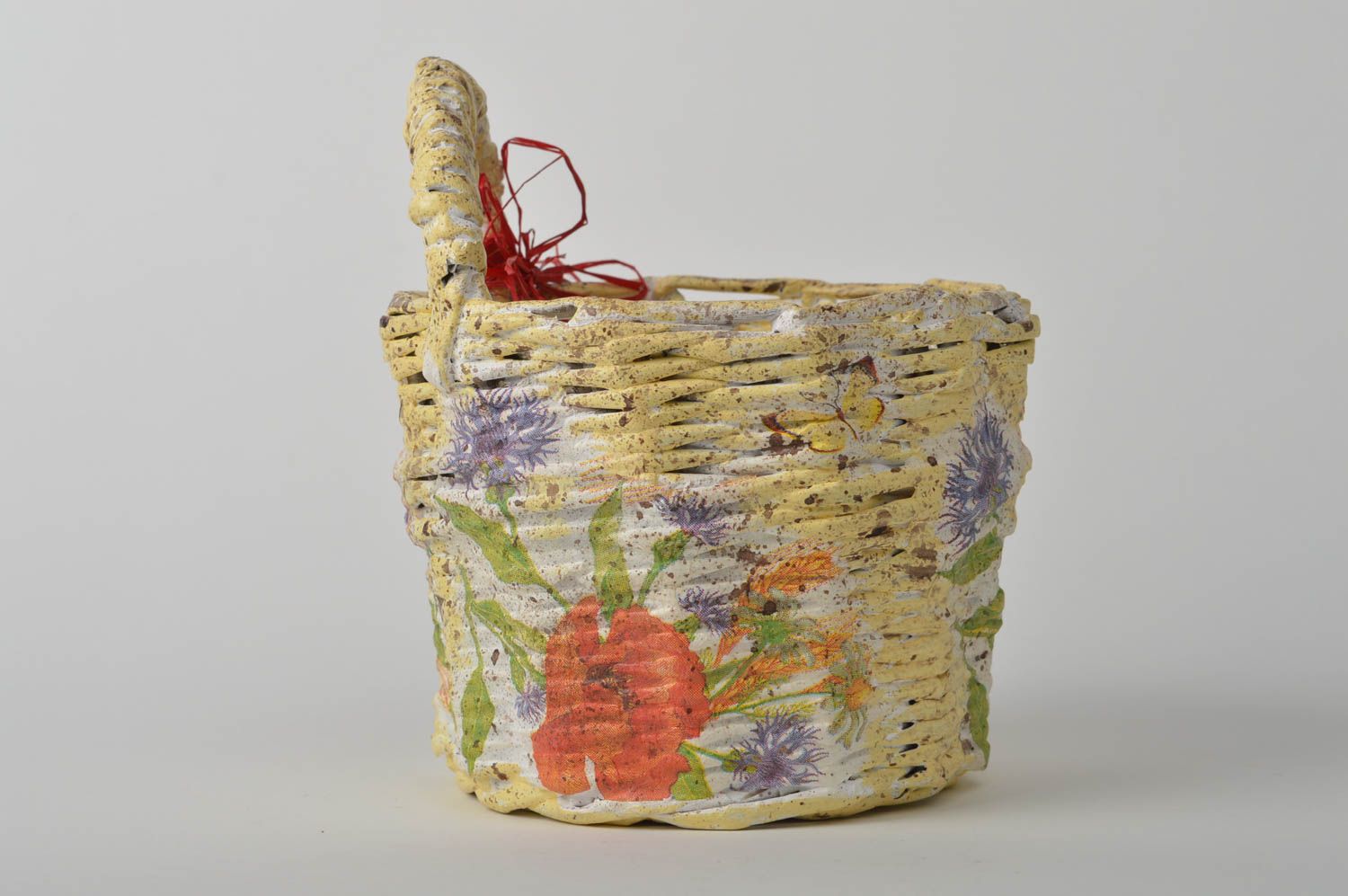 Декоративная корзинка ручной работы корзина из бумаги плетеная корзина  фото 5