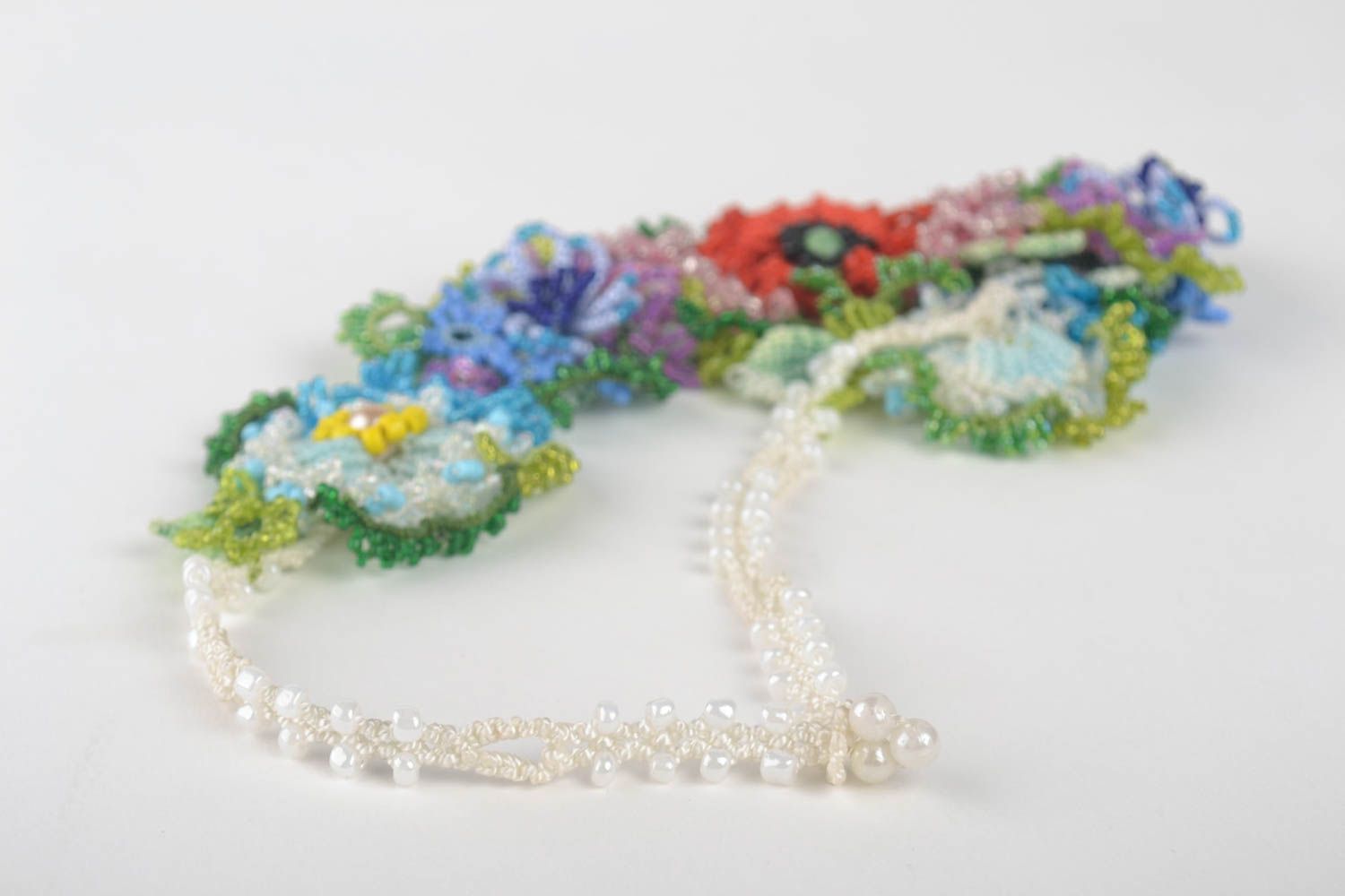 Collier fleurs Bijou fait main perles rocaille fils macramé Accessoire femme photo 4