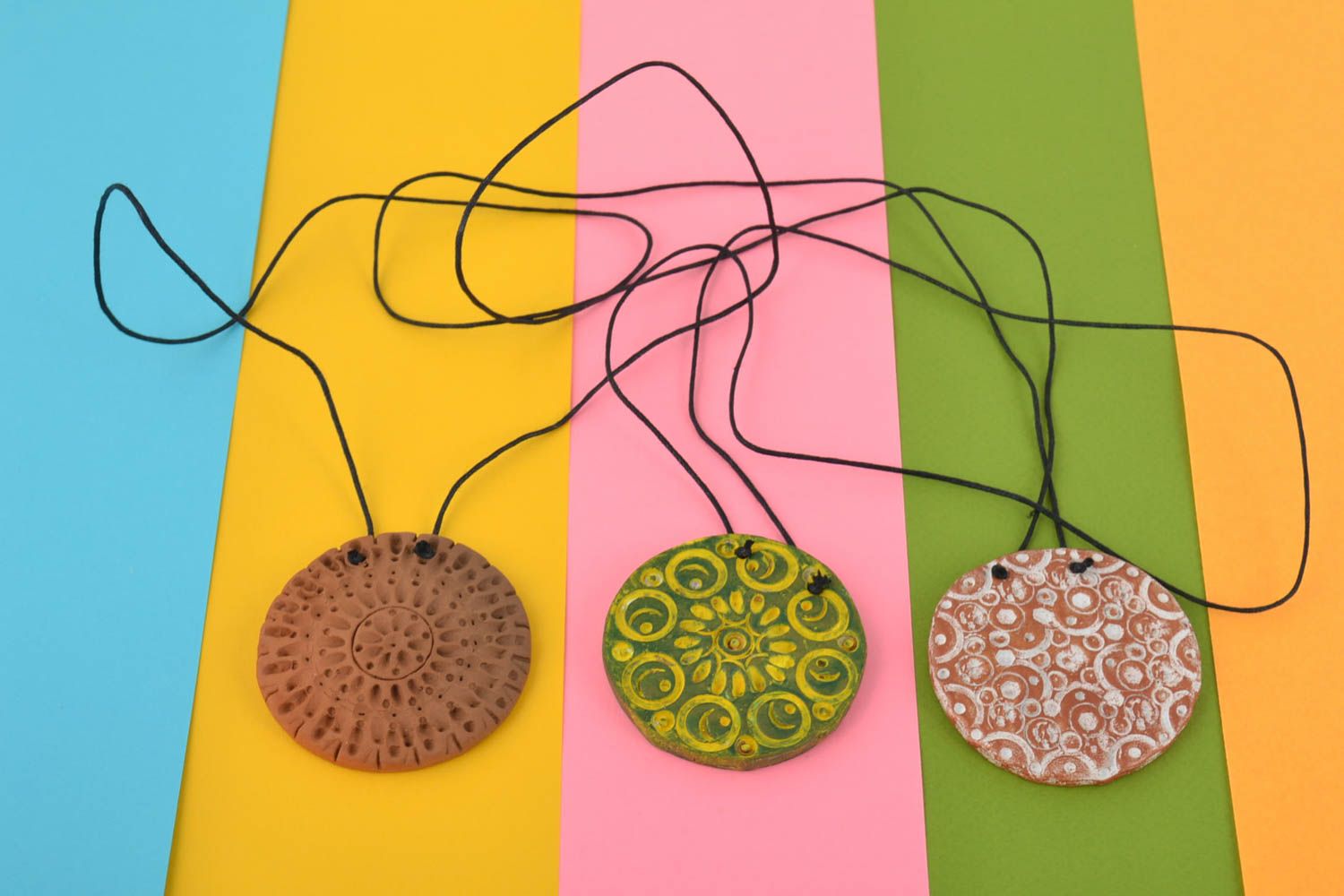 Unusual clay pendant handmade ceramic pendants 3 bright accessories gift photo 1