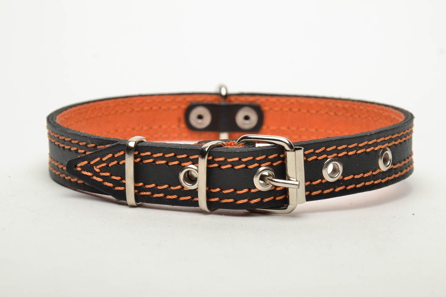 Black and orange handmade dog collar photo 2