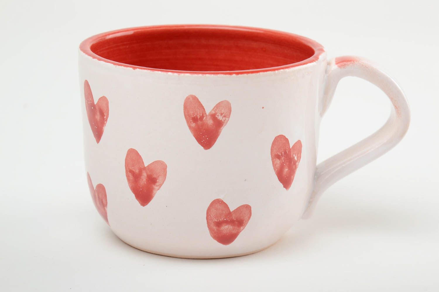 Tasse en céramique faite main peinte de glaçure et émail blanche rouge 40 cl photo 3