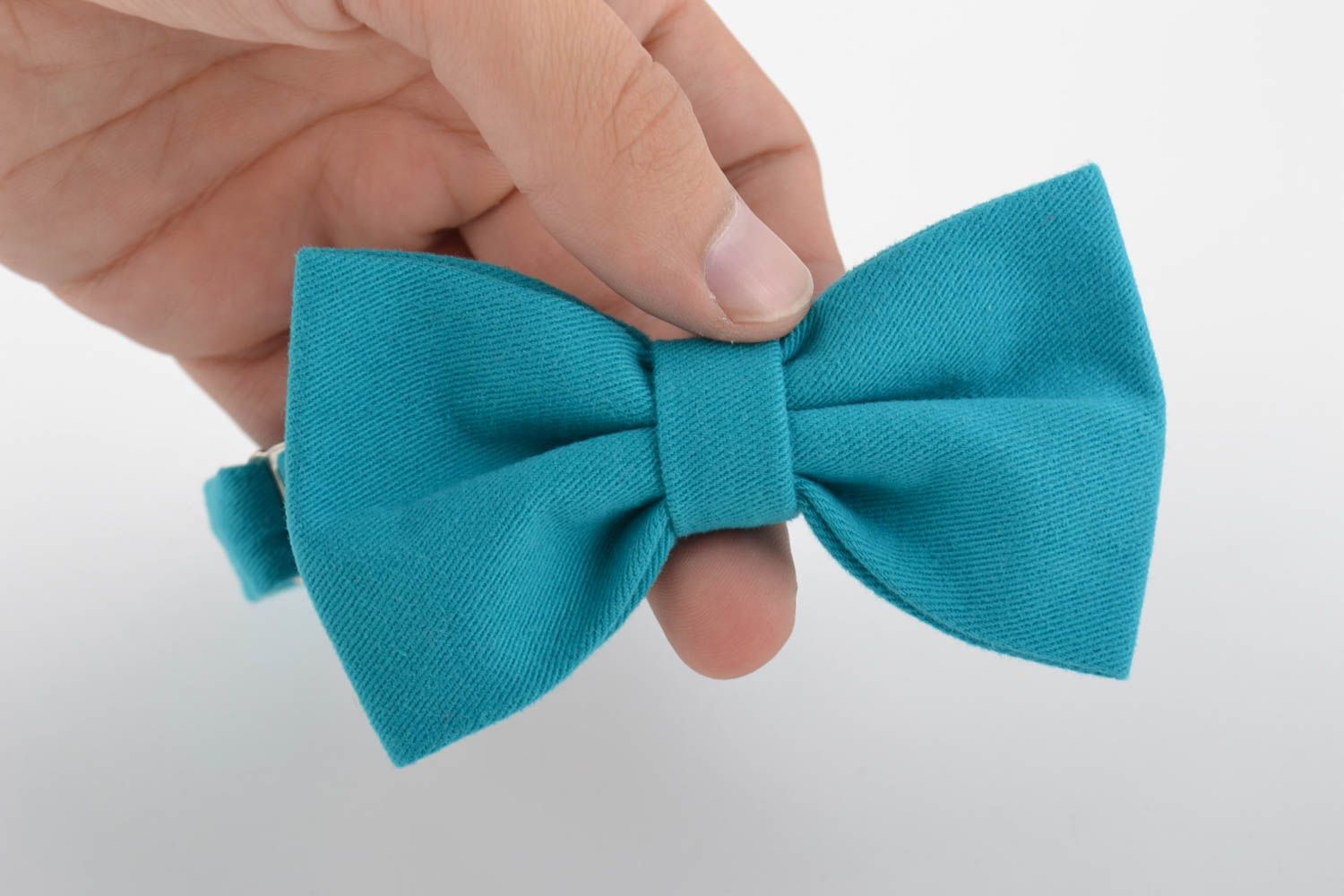 Beautiful handmade turquoise fabric bow tie designer accessory for men and women photo 2