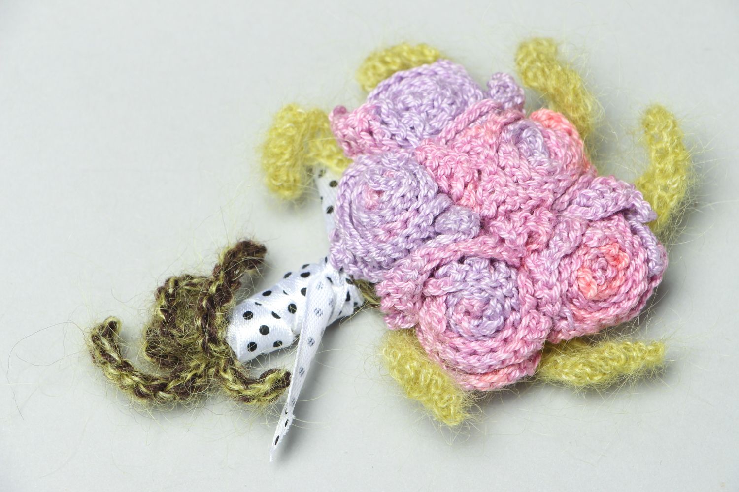 Broche en tissus tricotée faite main Fleurs photo 1