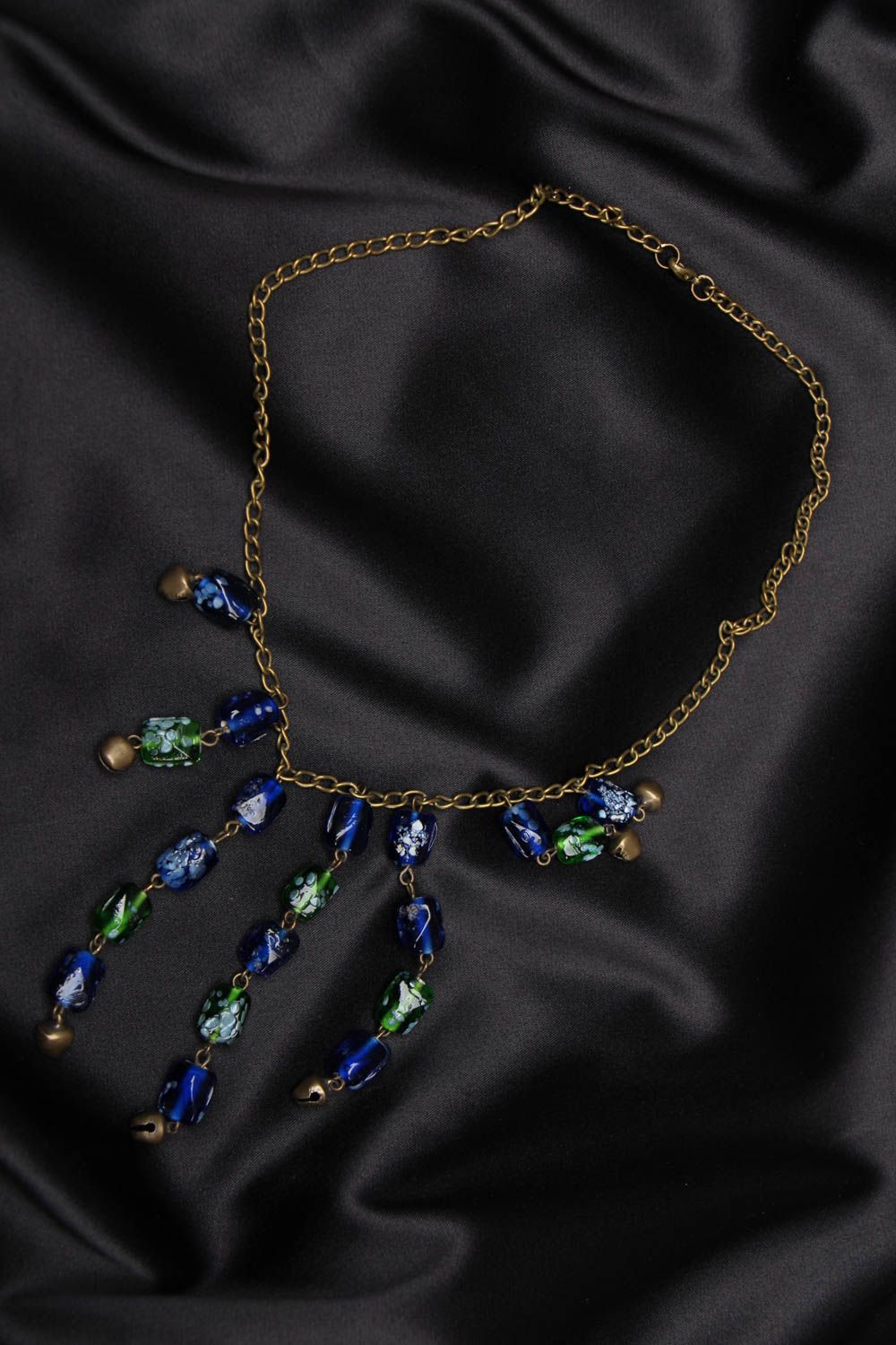 Handmade festive necklace with glass beads Shadow Stream photo 1