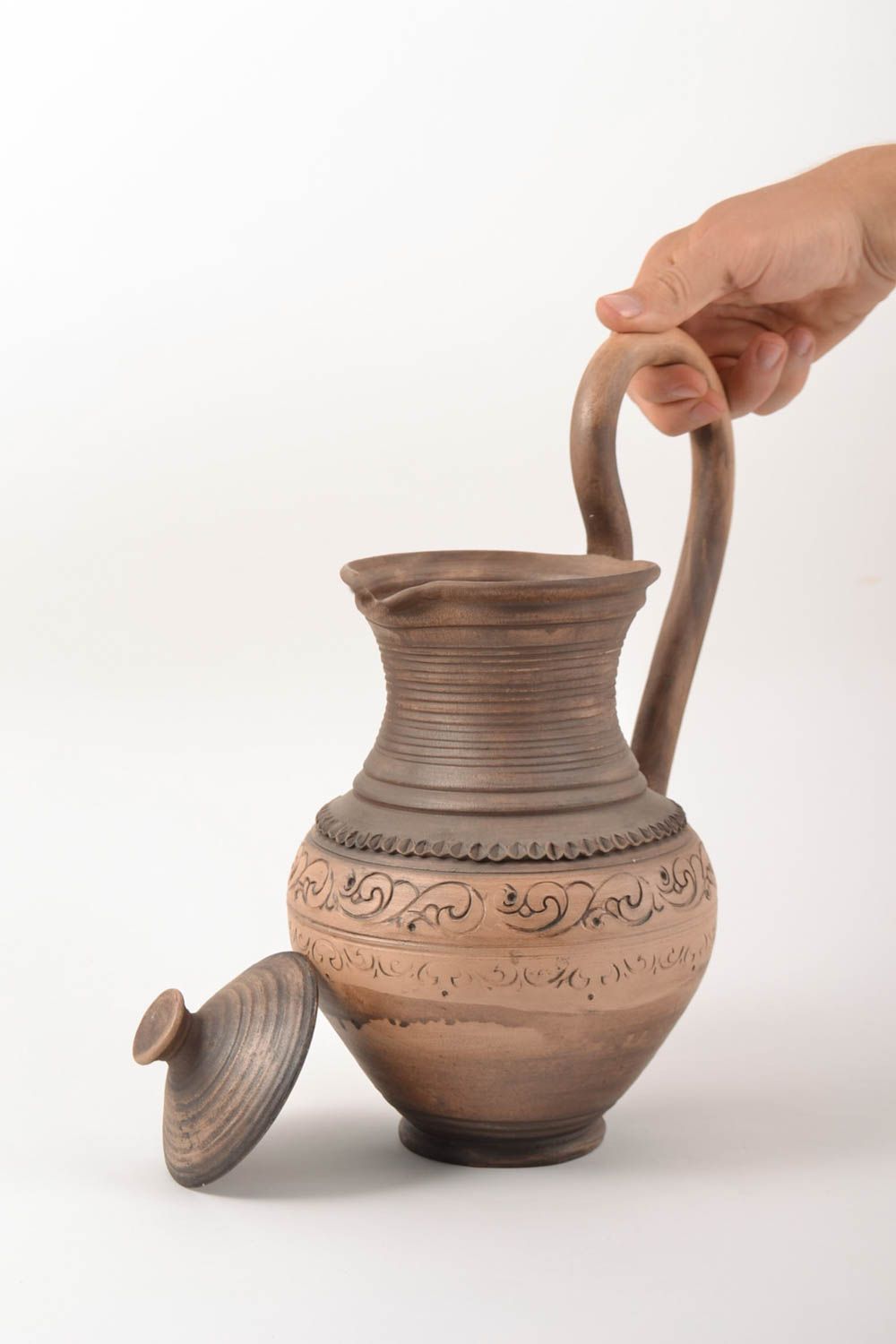 Cruche en céramique faite main à l'eau et boissons 3 litres grande avec anse photo 3