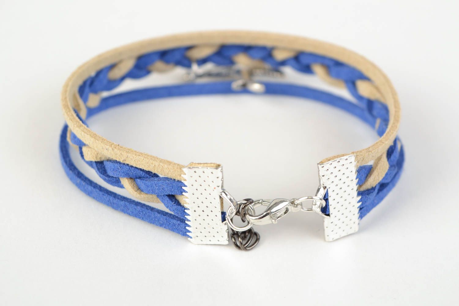 Handmade woven natural suede bracelet with charm in the shape of bird photo 5