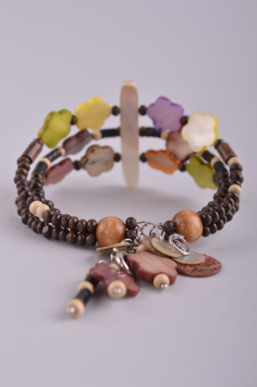 Three layers' bead bangle bracelet with butterfly-shaped beads for girls photo 4
