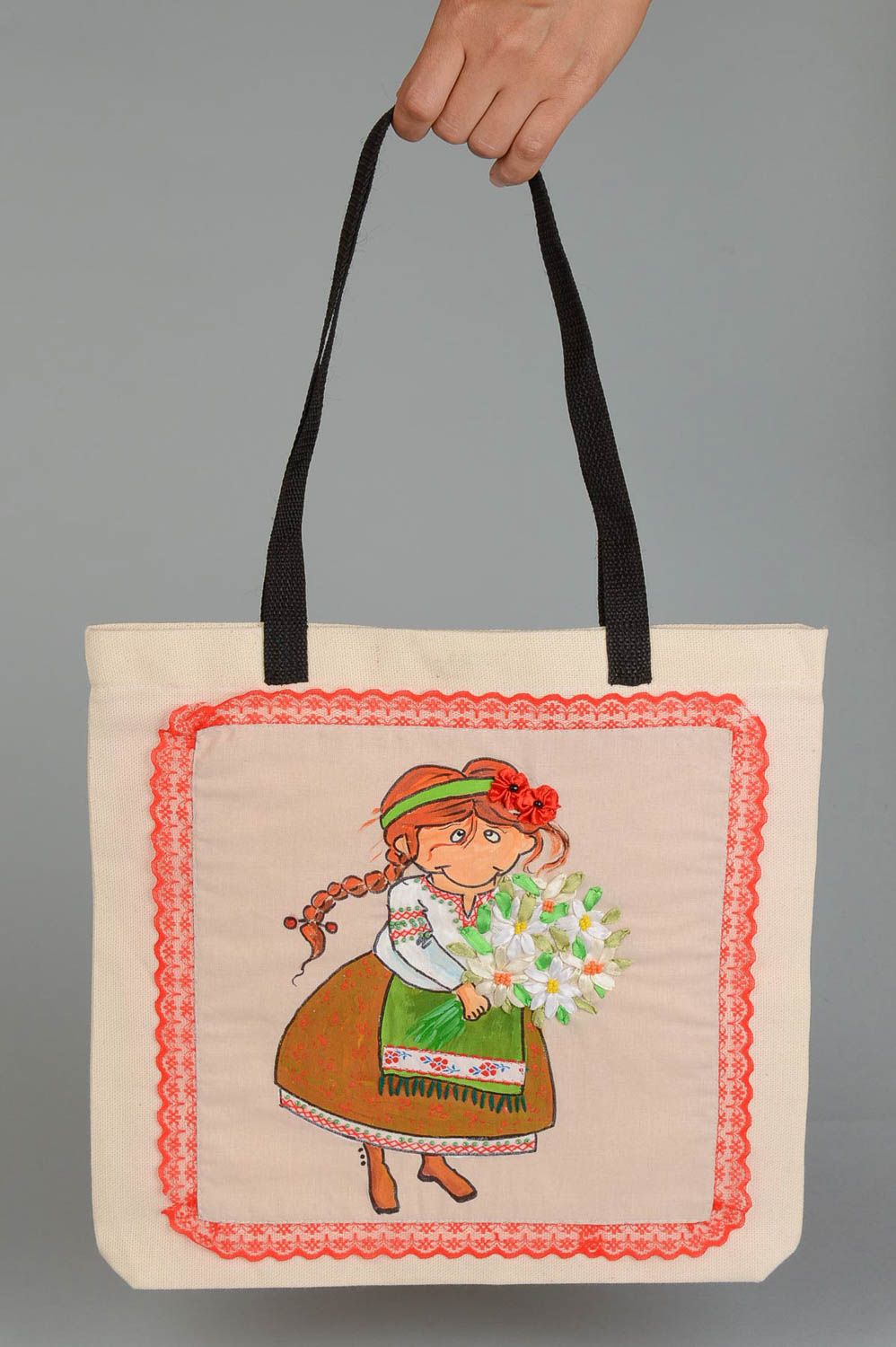 Handmade textile bag with painting designer large bag fabric shoulder bag photo 5