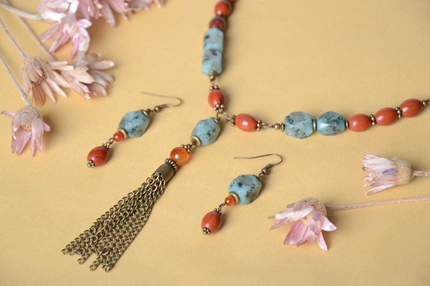 Handmade designer earrings stylish female necklace elegant jewelry set photo 1