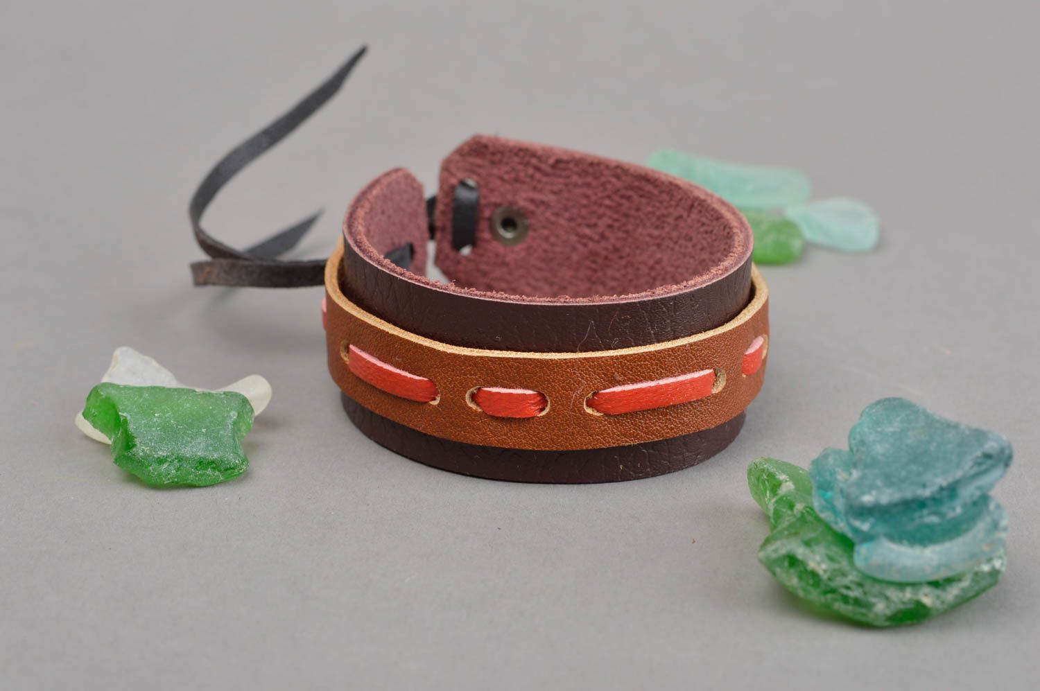 Handmade leather bracelet genuine leather accessories handmade jewelry for women photo 1