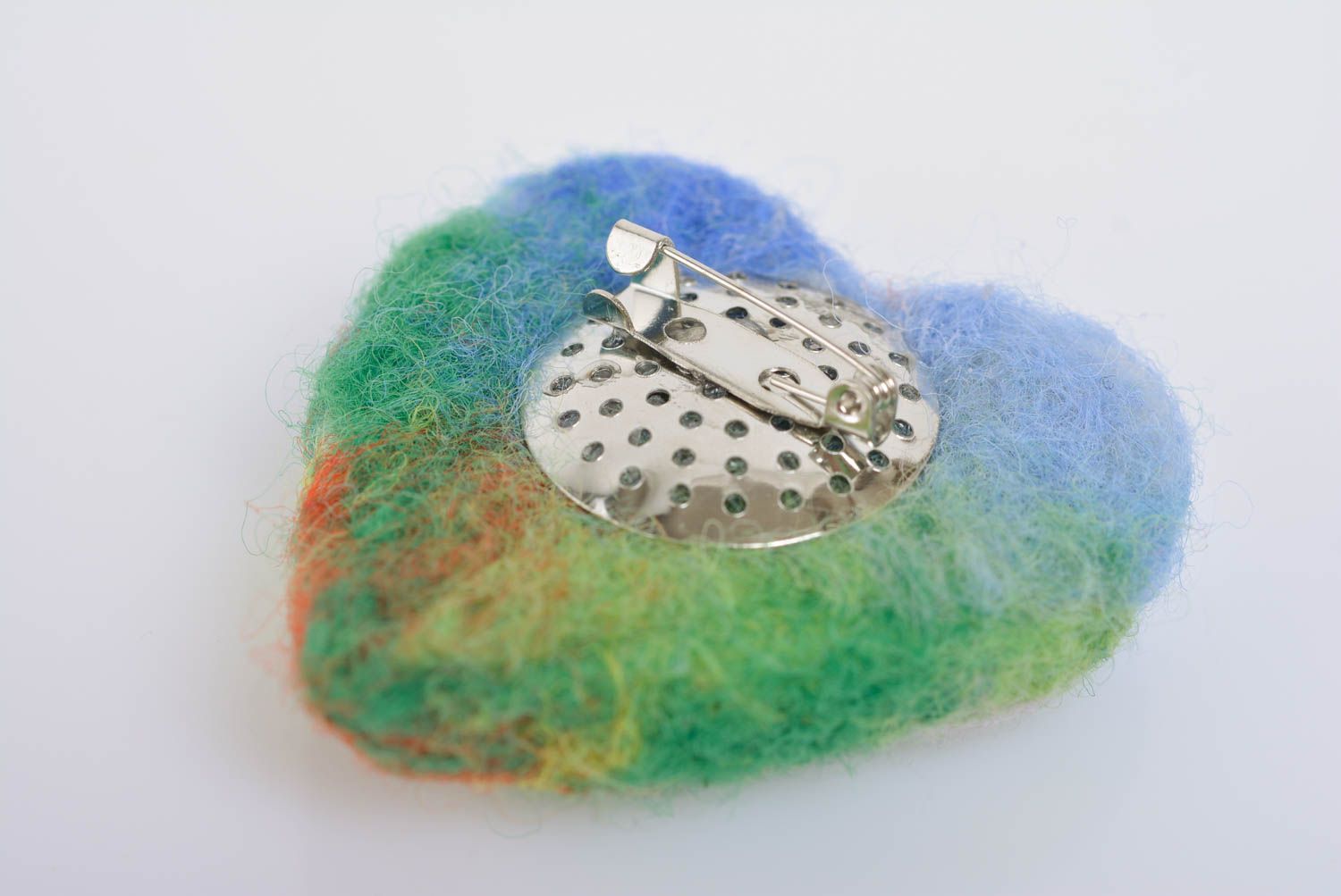 Small colorful handmade designer felted wool brooch in the shape of heart photo 5