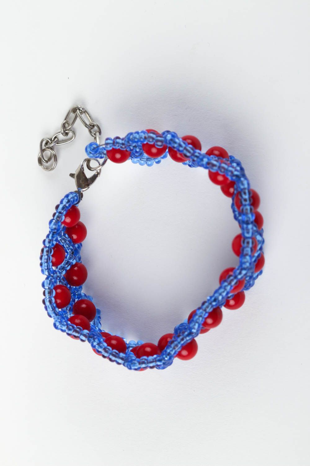 Blue and red beads bracelet on the adjustable chain photo 2