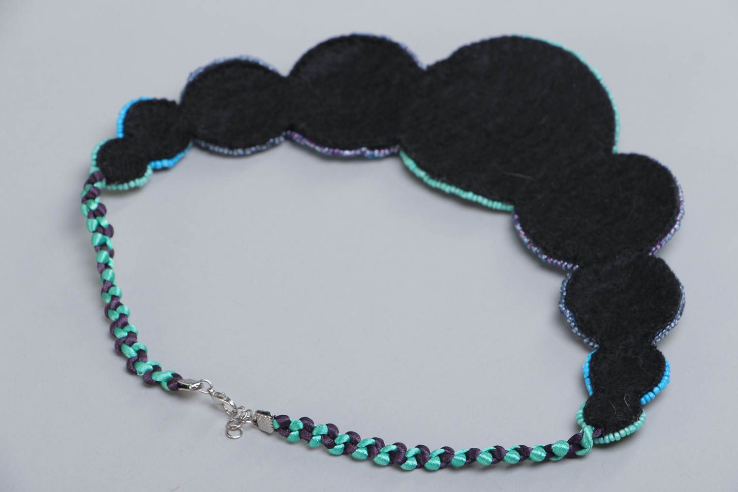 Handmade colorful beaded necklace on felt basis bright summer stylish accessory photo 4