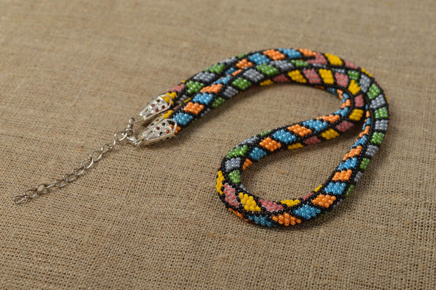 Collier spirale Bijou fait main perles de rocaille multicolore Cadeau femme photo 1