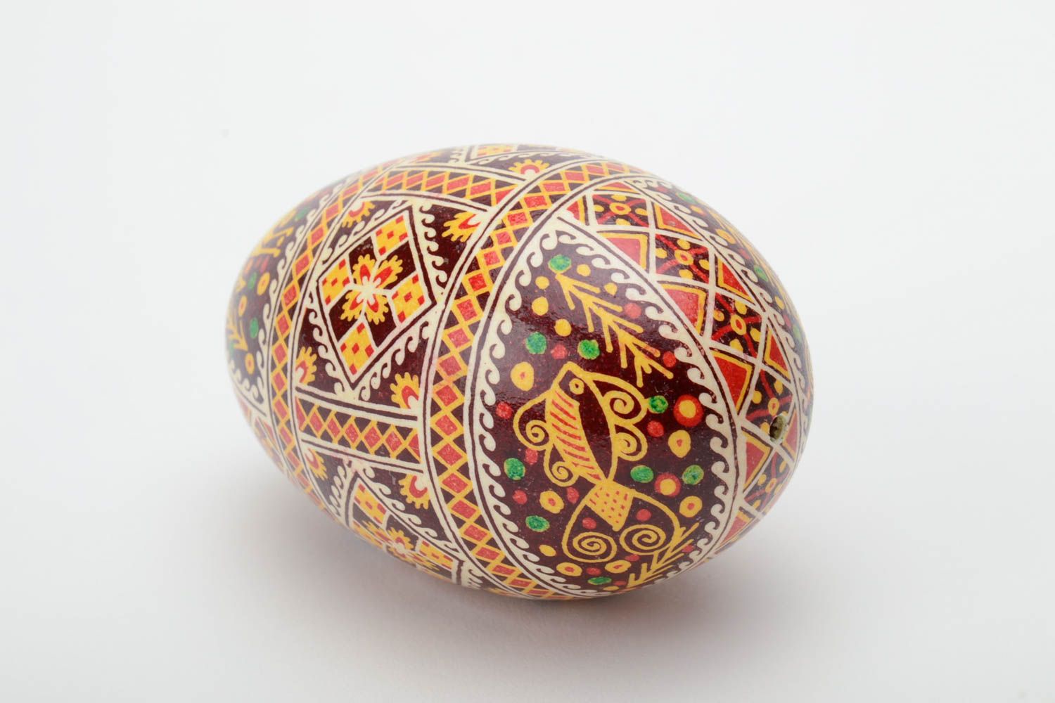 Handmade colorful decorative Easter pysanka goose egg with wax painting photo 4