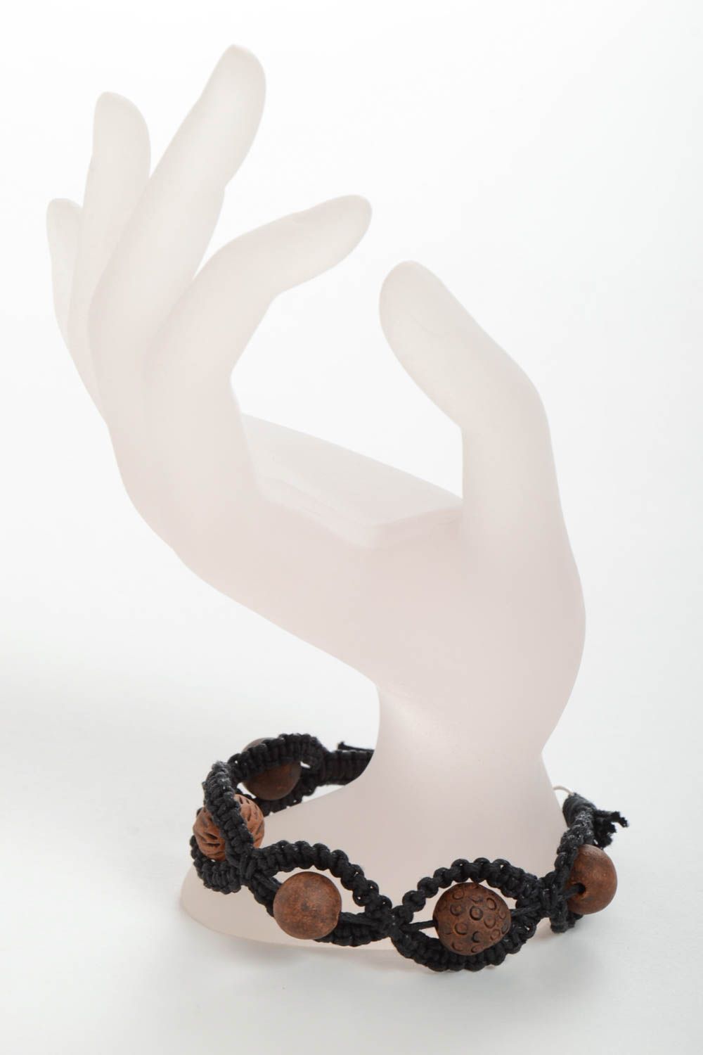 Bracelet céramique Bijou fait main en cordon ciré noir Accessoire femme photo 3