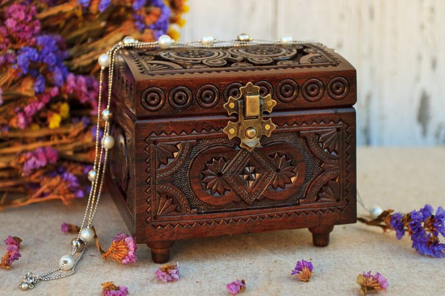 Beautiful handmade carved wooden box wood craft modern living room gift ideas photo 1