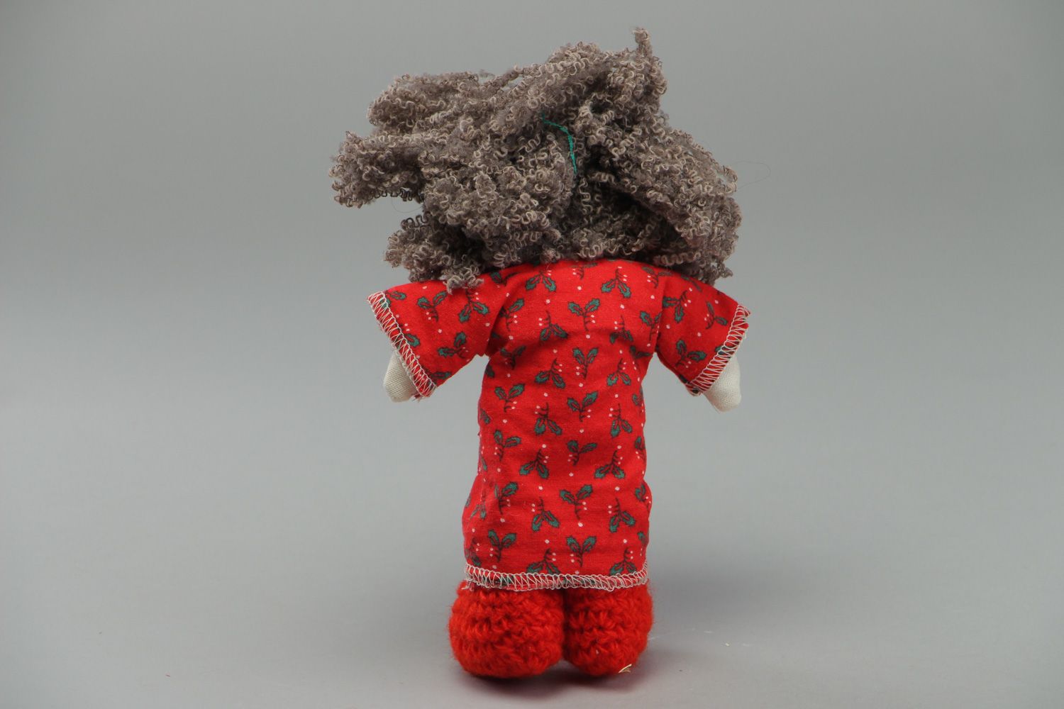 Handmade primitive soft doll sewn of coarse calico fabric for little children photo 3