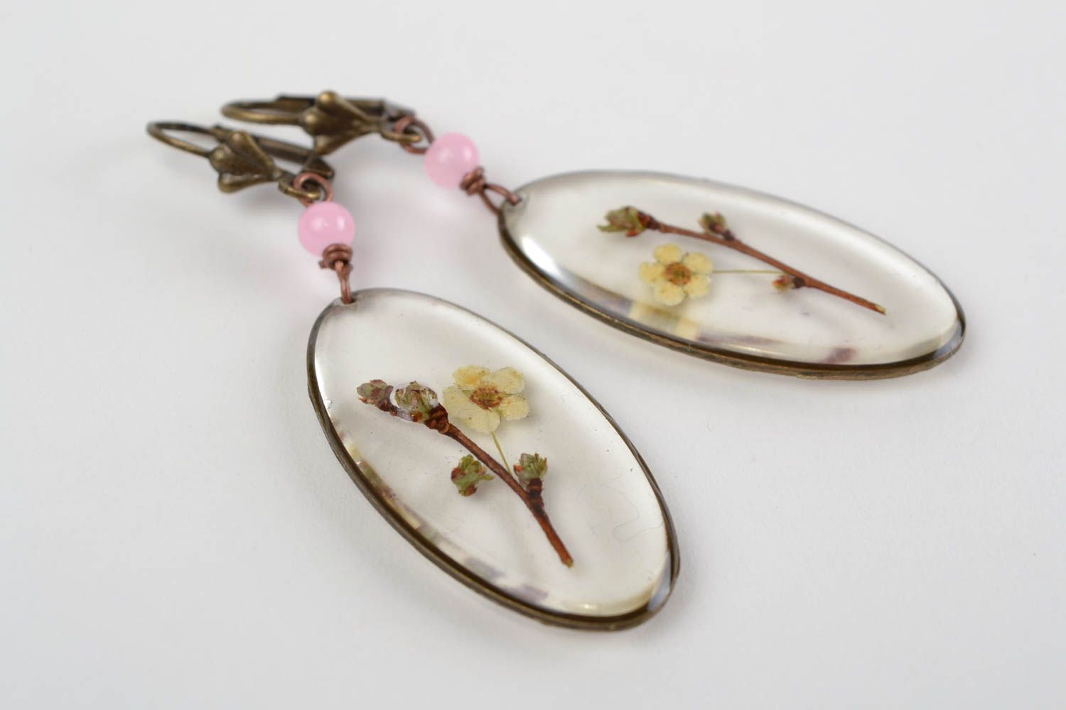Handmade transparent earrings stylish beautiful accessory oval earrings photo 8