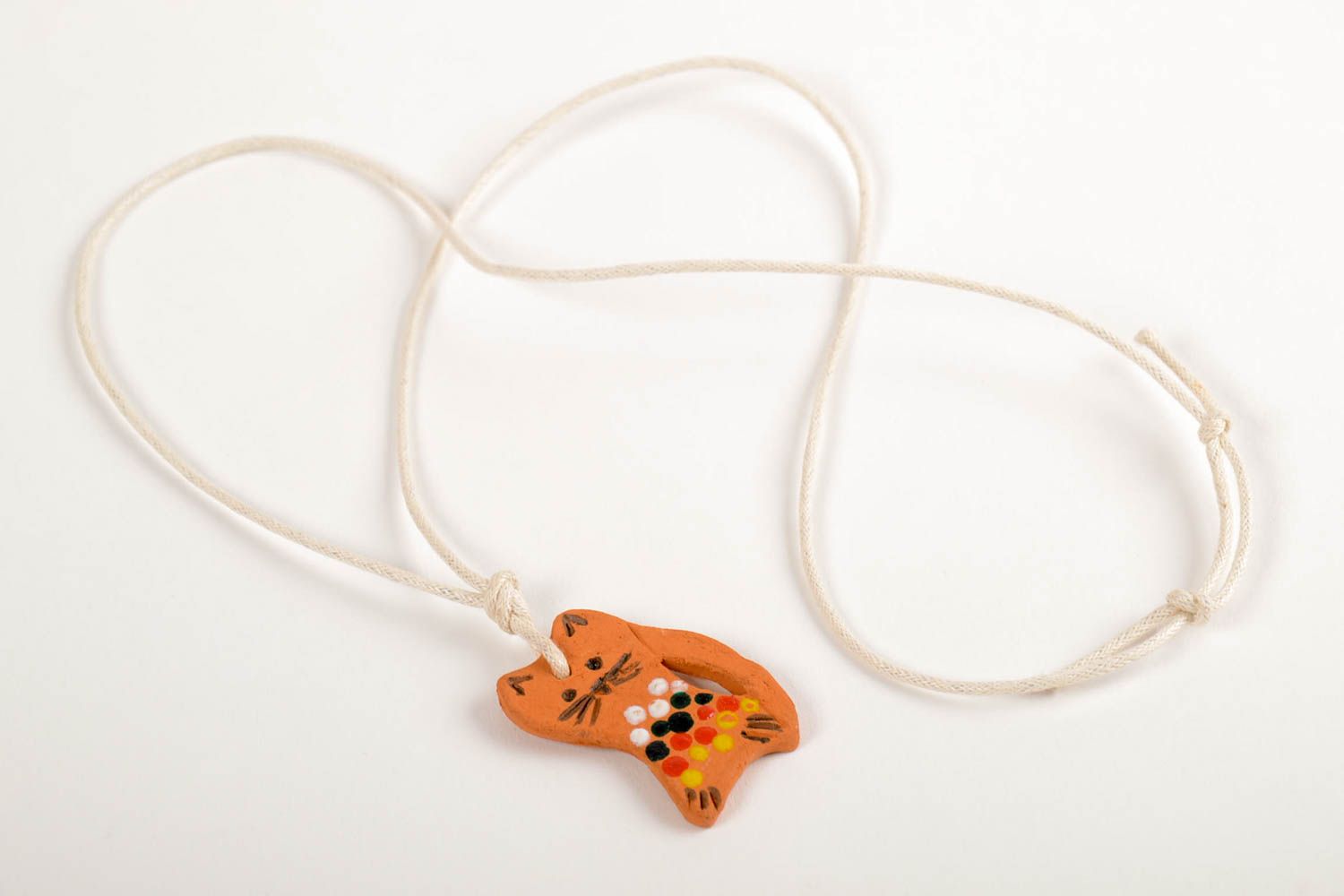 Handmade ceramic pendant elegant stylish jewelry pendant in shape of cat photo 5