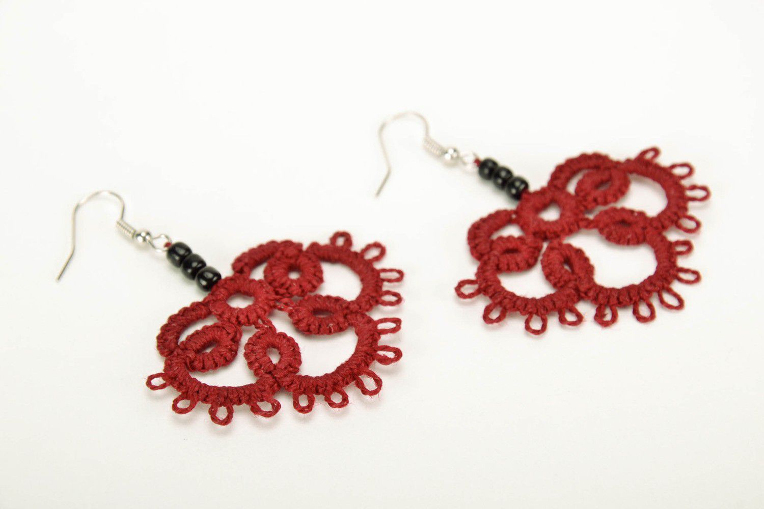 Earrings made from woven lace Claret Clover photo 1
