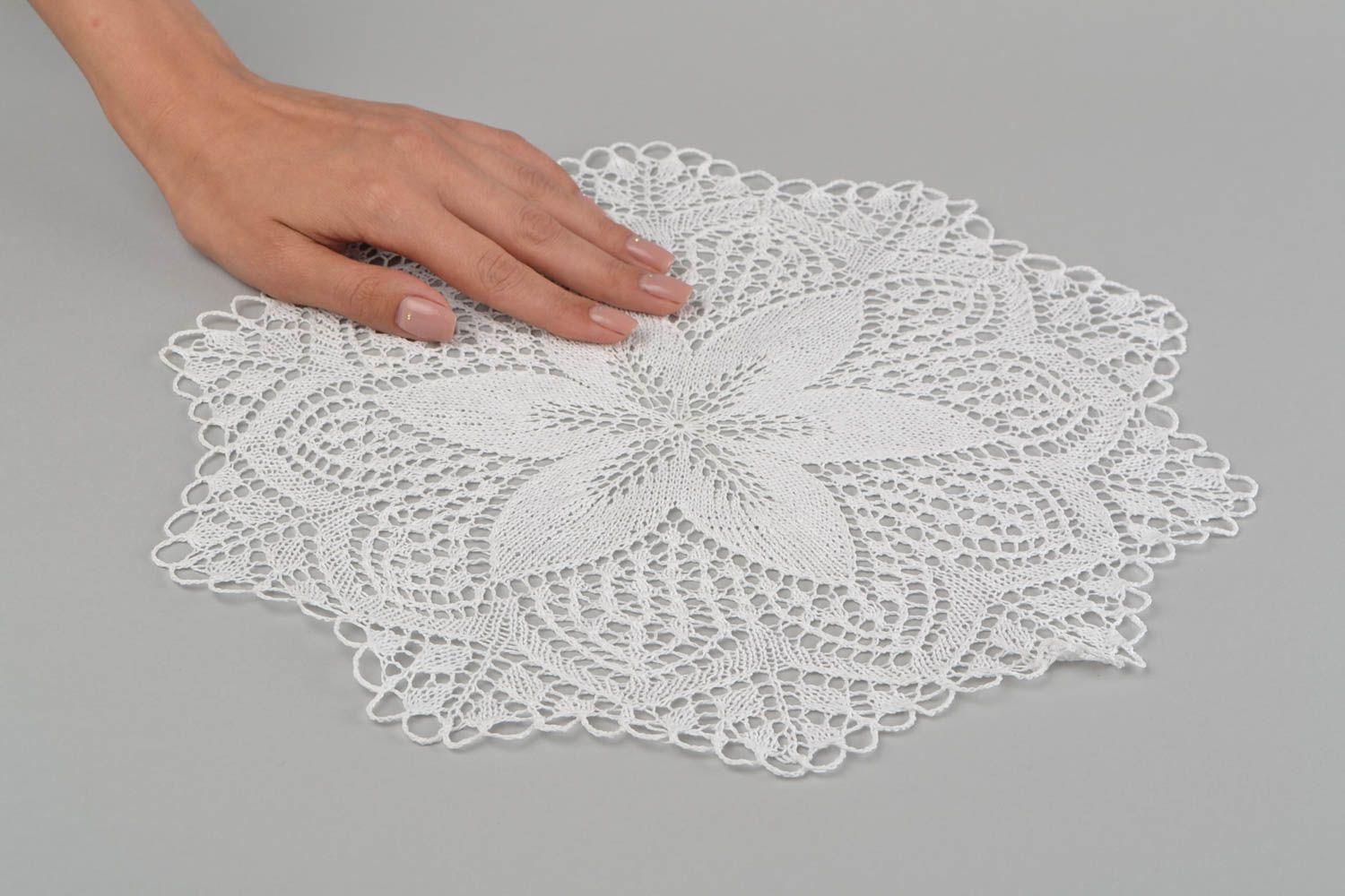 Handmade knitted tablecloth crochet table napkin in vintage style interior decor photo 2