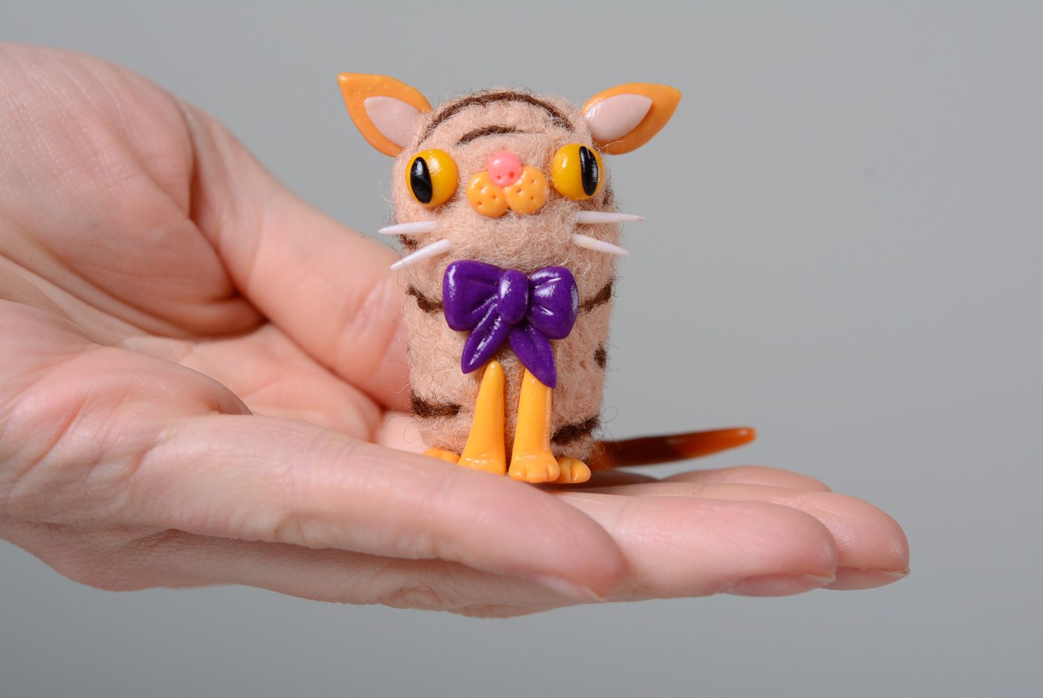 Homemade miniature toy felted of wool Cat photo 5